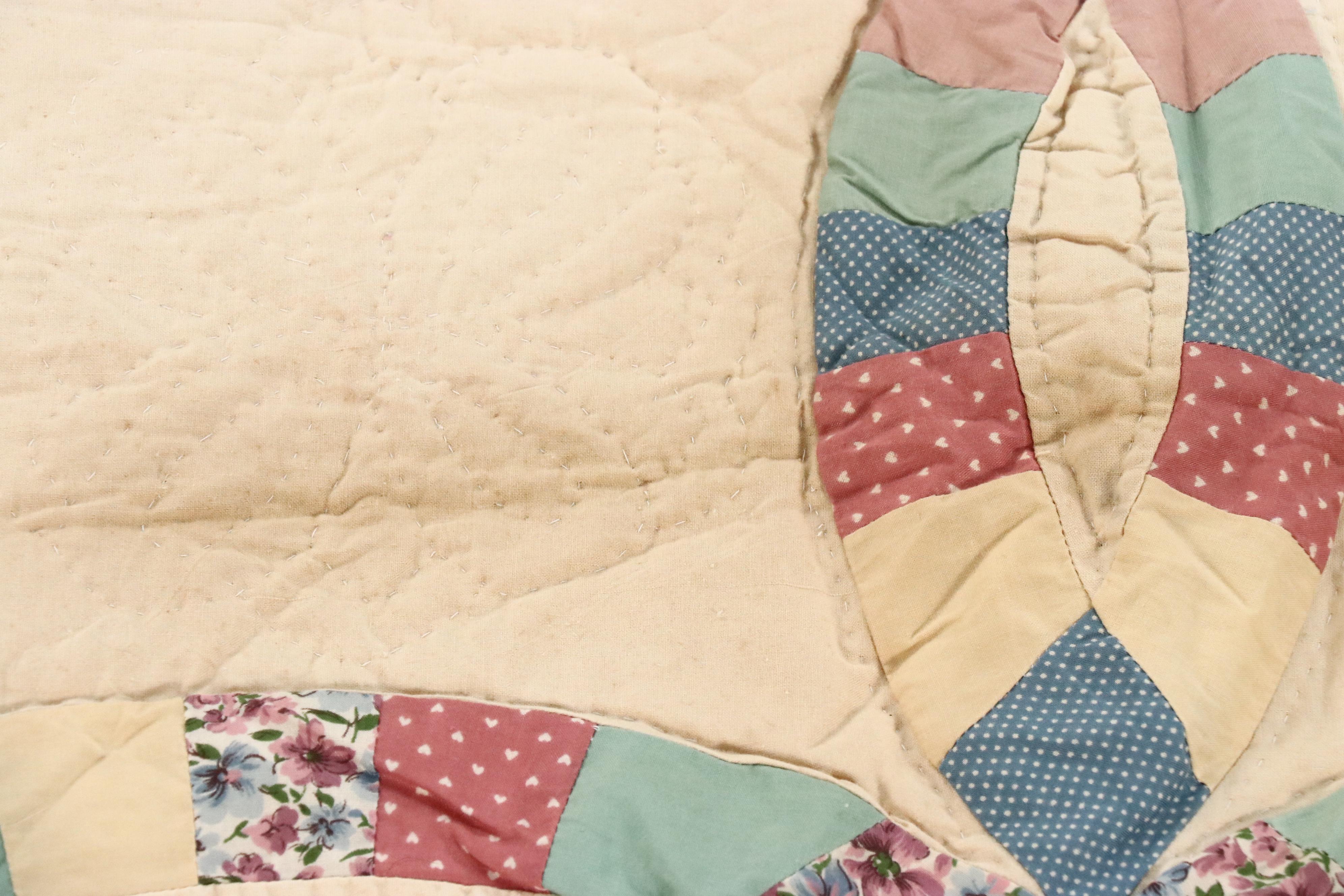 Handmade Double Wedding Ring Cotton Quilt