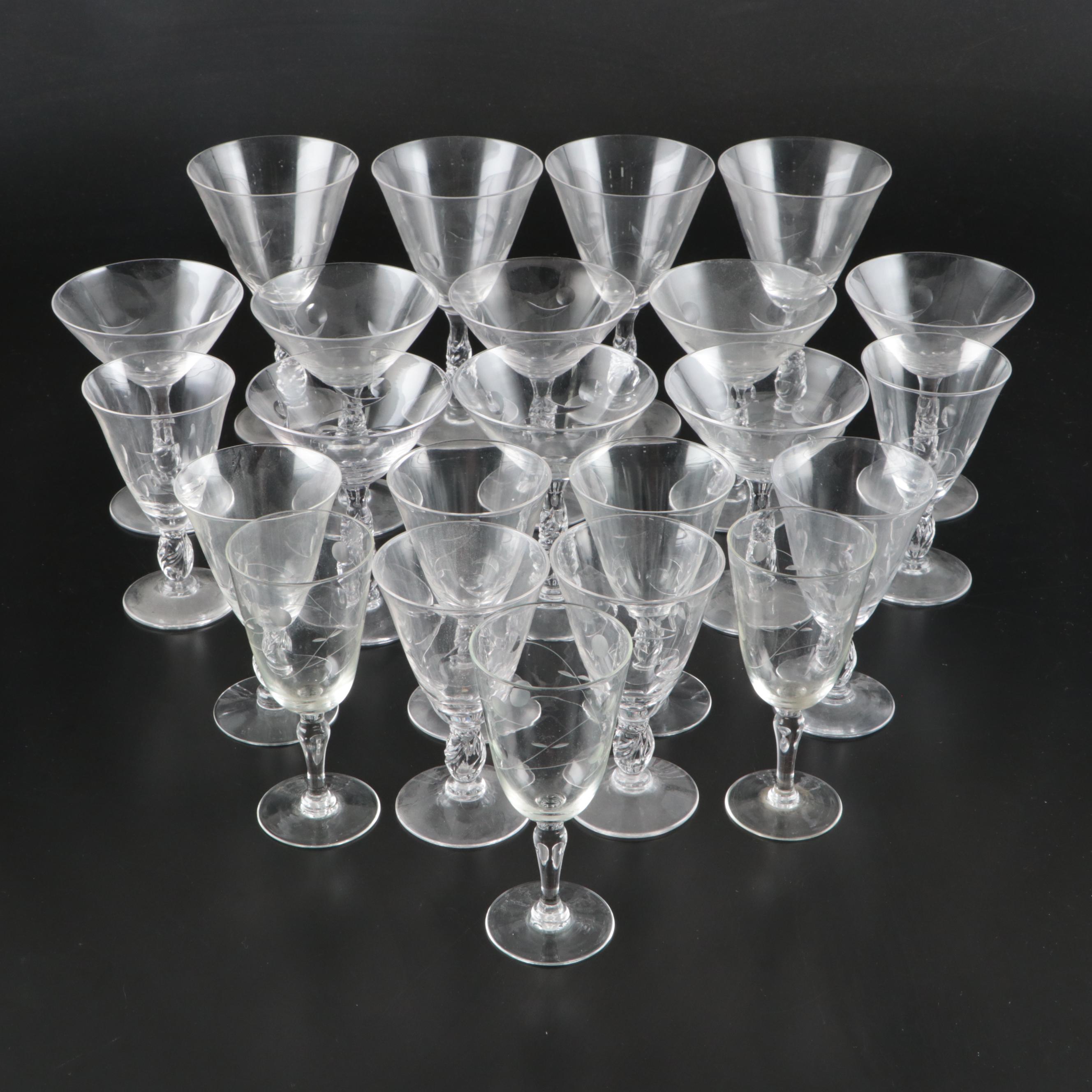 Clear Water Goblets and Other Stemware, Mid-20th Century