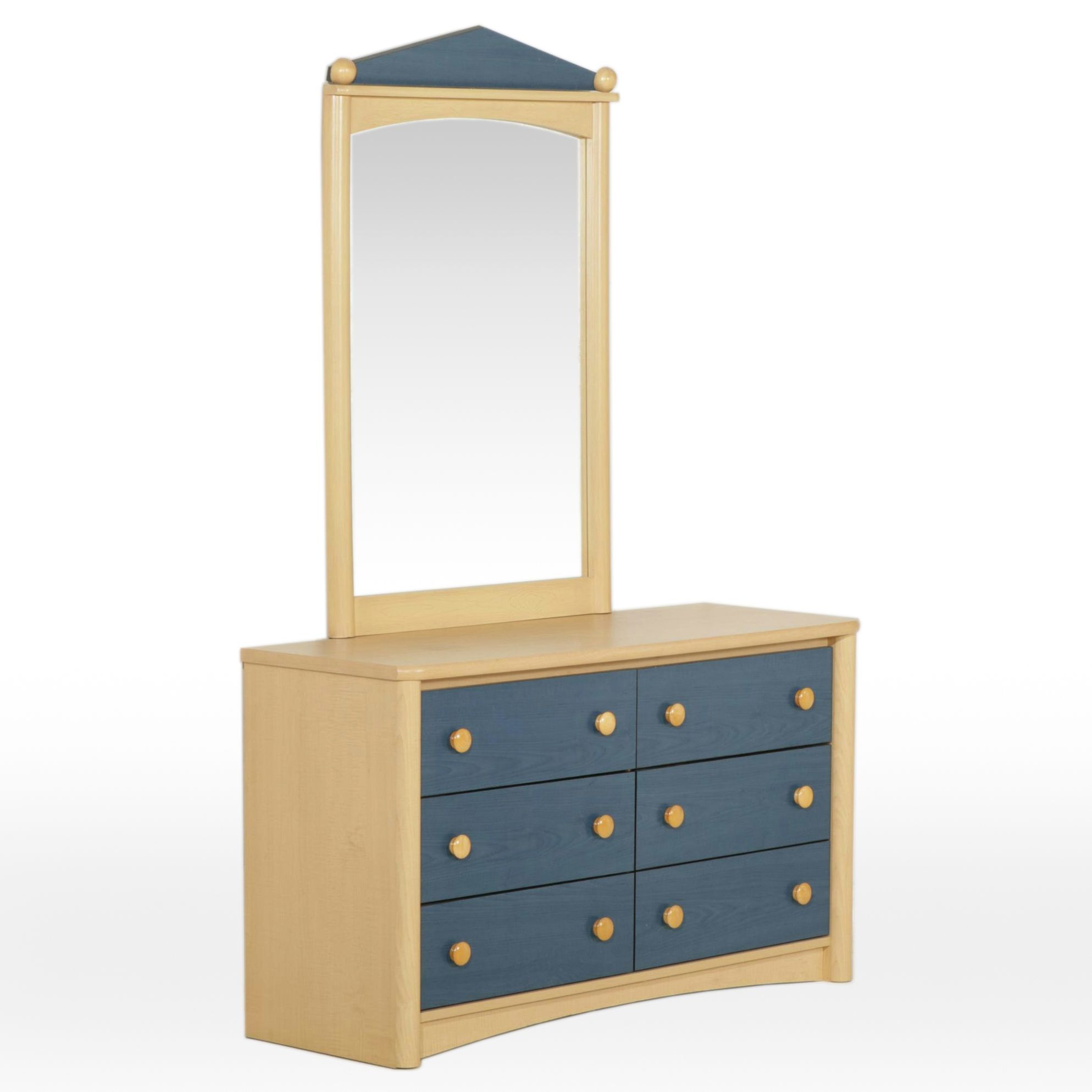 Palliser Blue-Stained Maple Dresser and Mirror, 21st Century