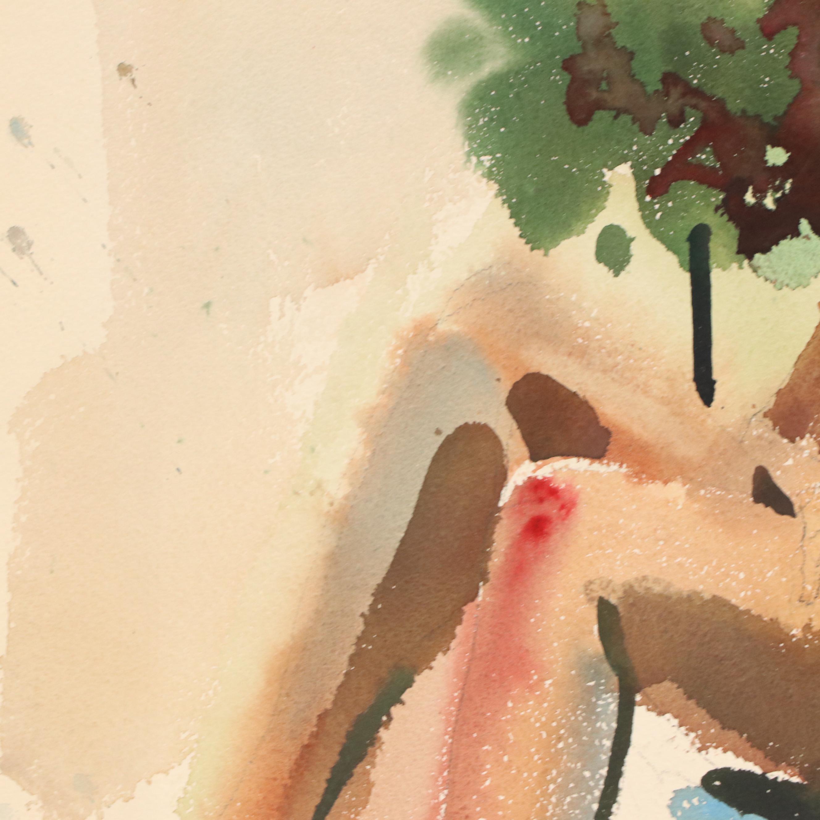 Jack Meanwell Abstract Watercolor Painting of Seated Figure, Late 20th Century