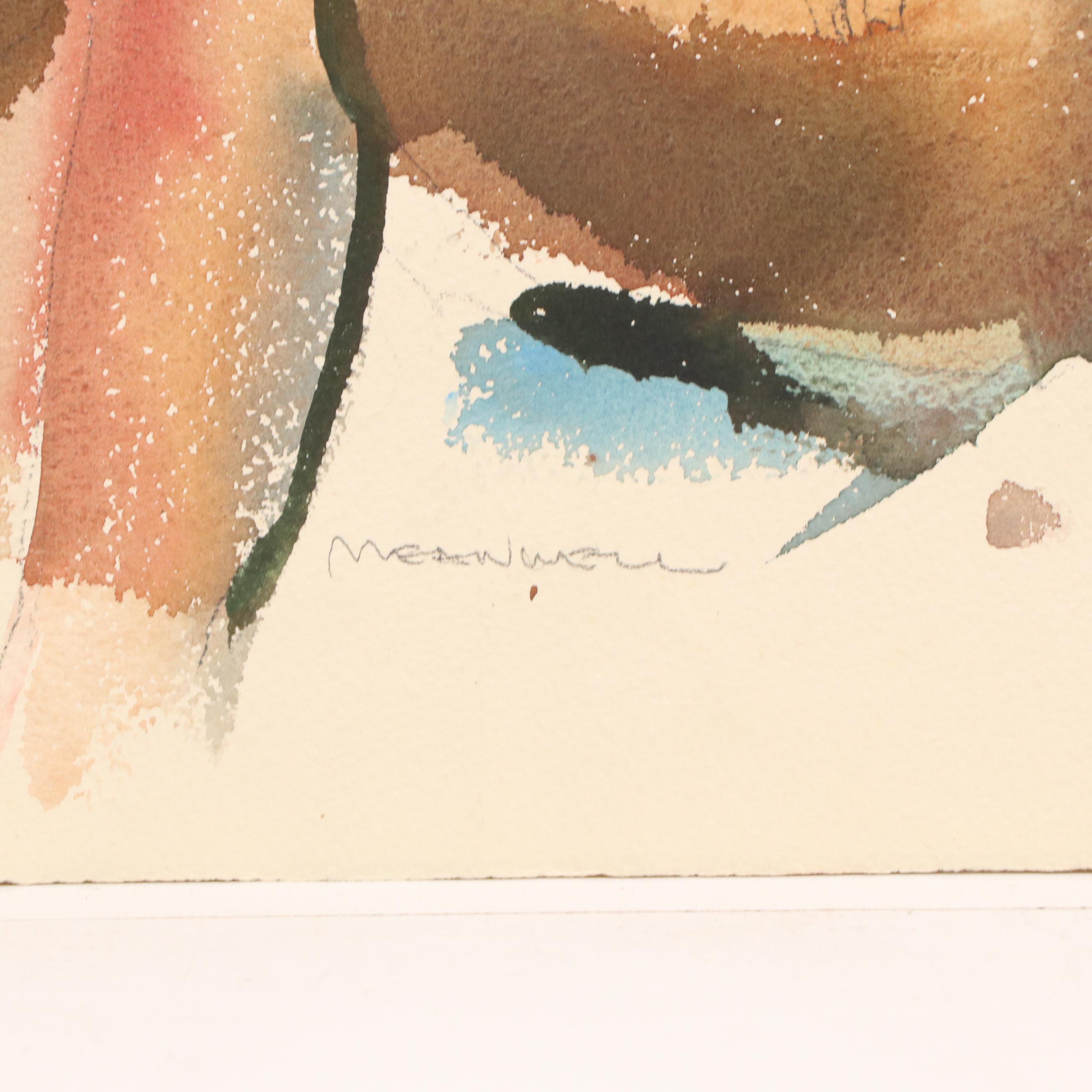 Jack Meanwell Abstract Watercolor Painting of Seated Figure, Late 20th Century