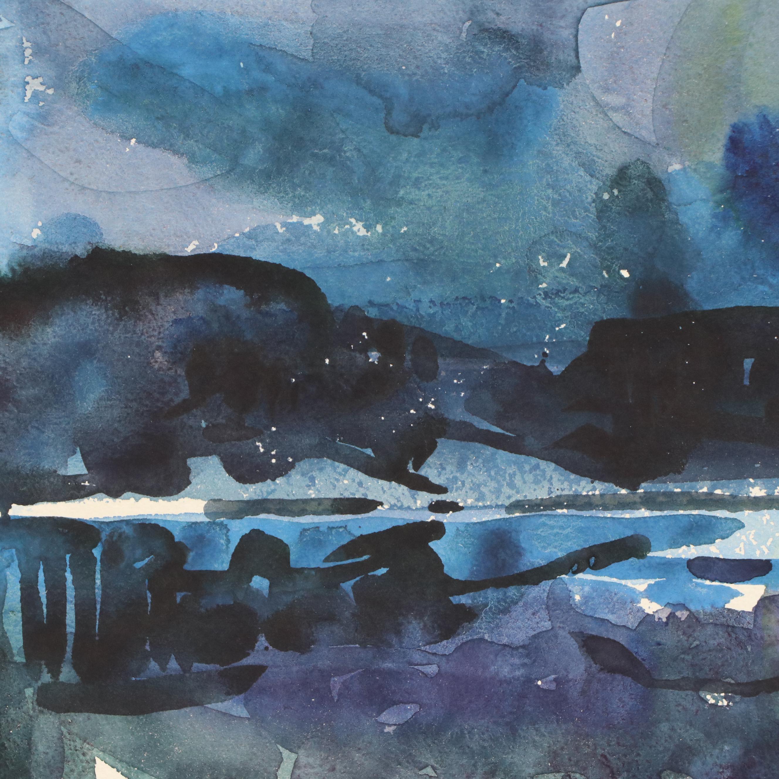 Jack Meanwell Nocturne Watercolor Painting, Late 20th Century