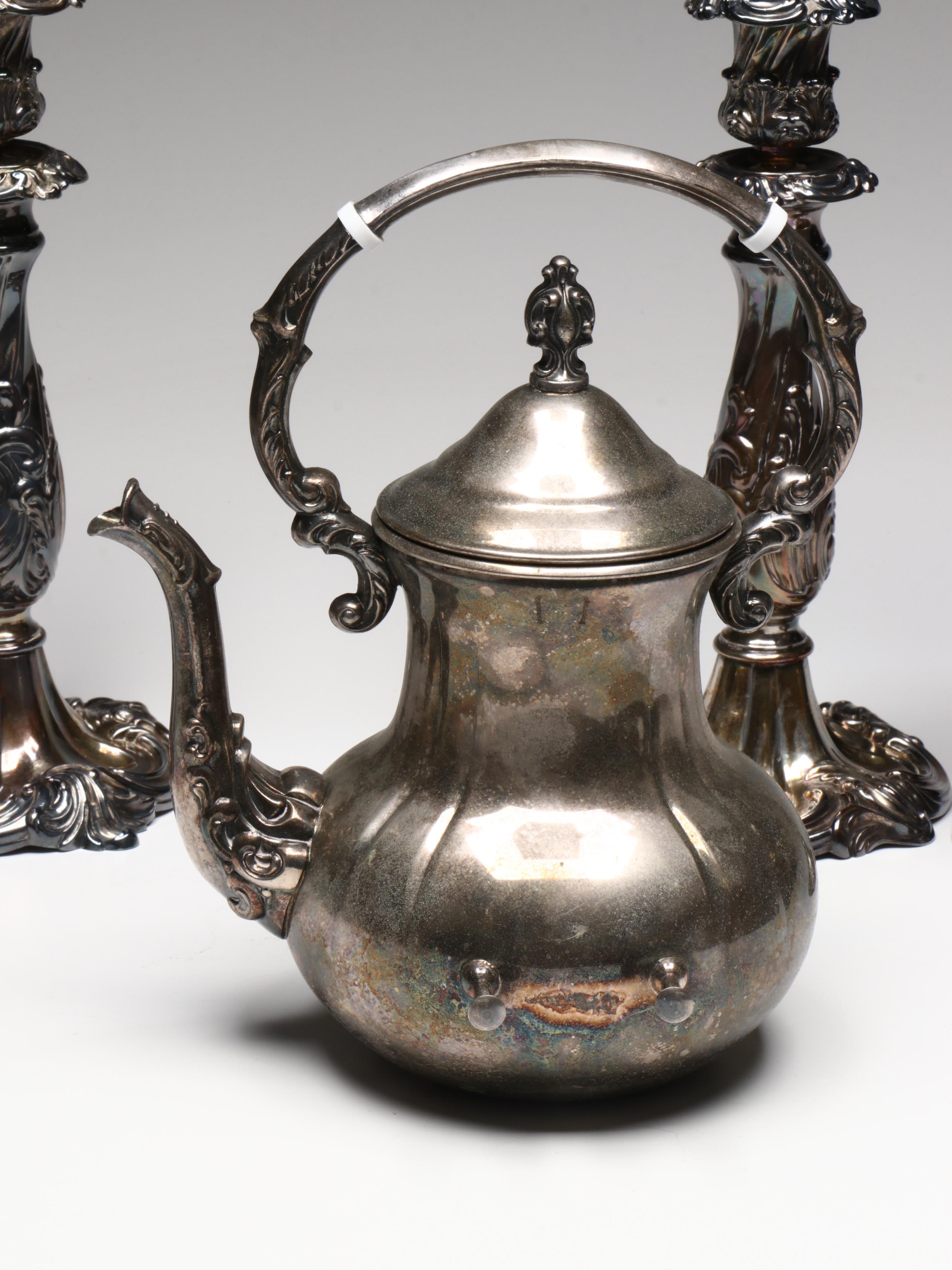 Towle Silver Plate Tilting Teapot with Other Tableware and Accessories