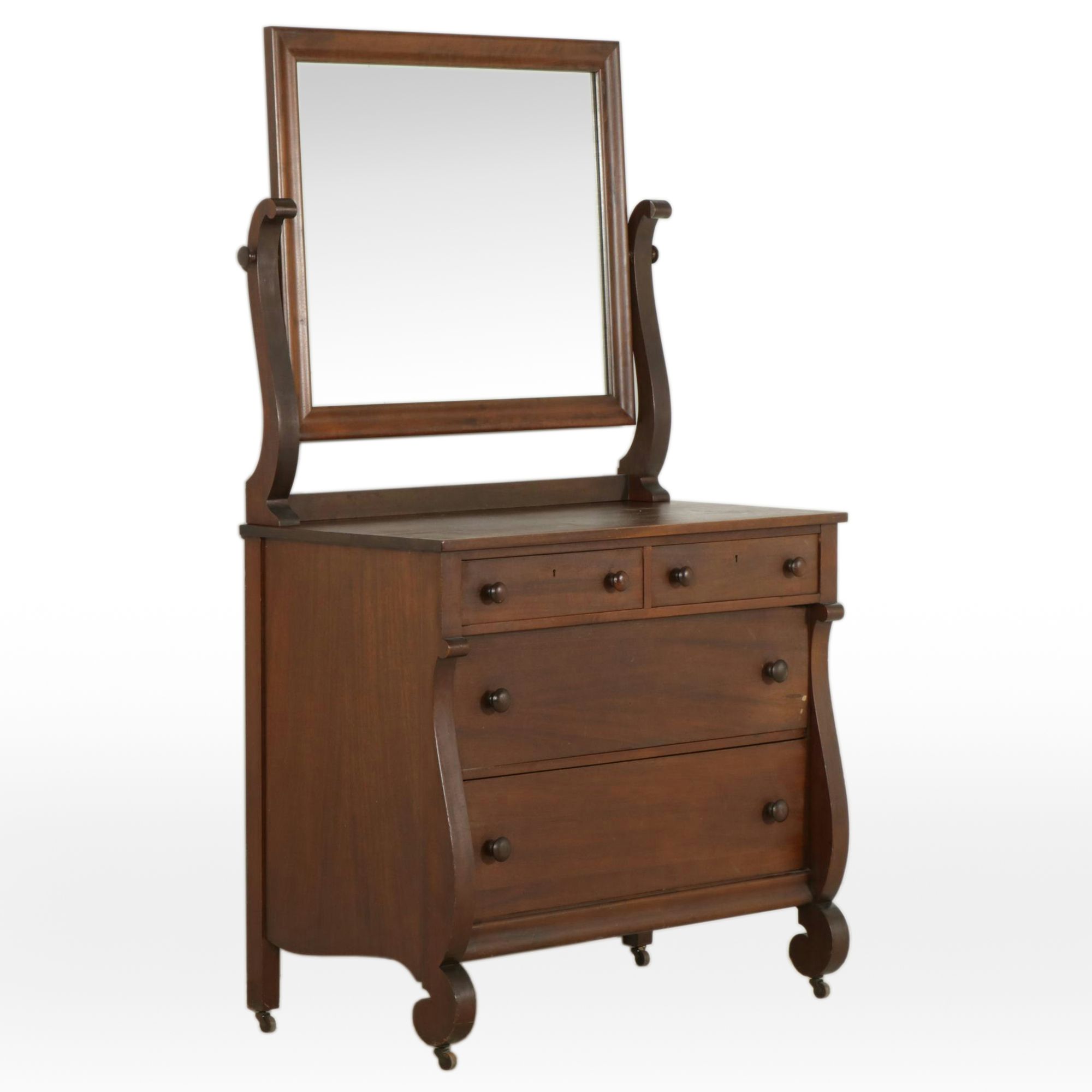 Empire Revival Mahogany Dresser and Mirror, Late 19th Century