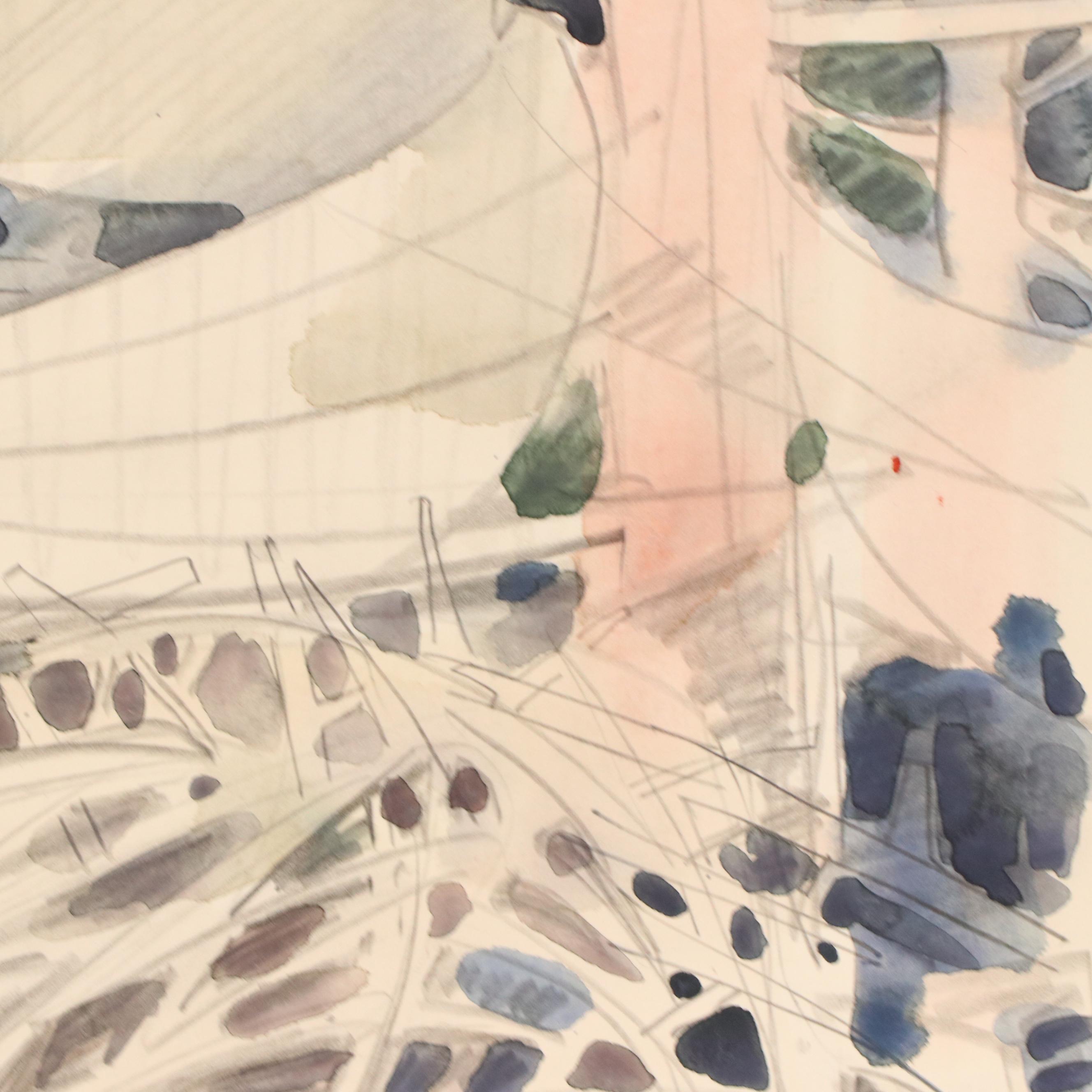 Jack Meanwell Abstract Mixed Media Drawing, Late 20th century