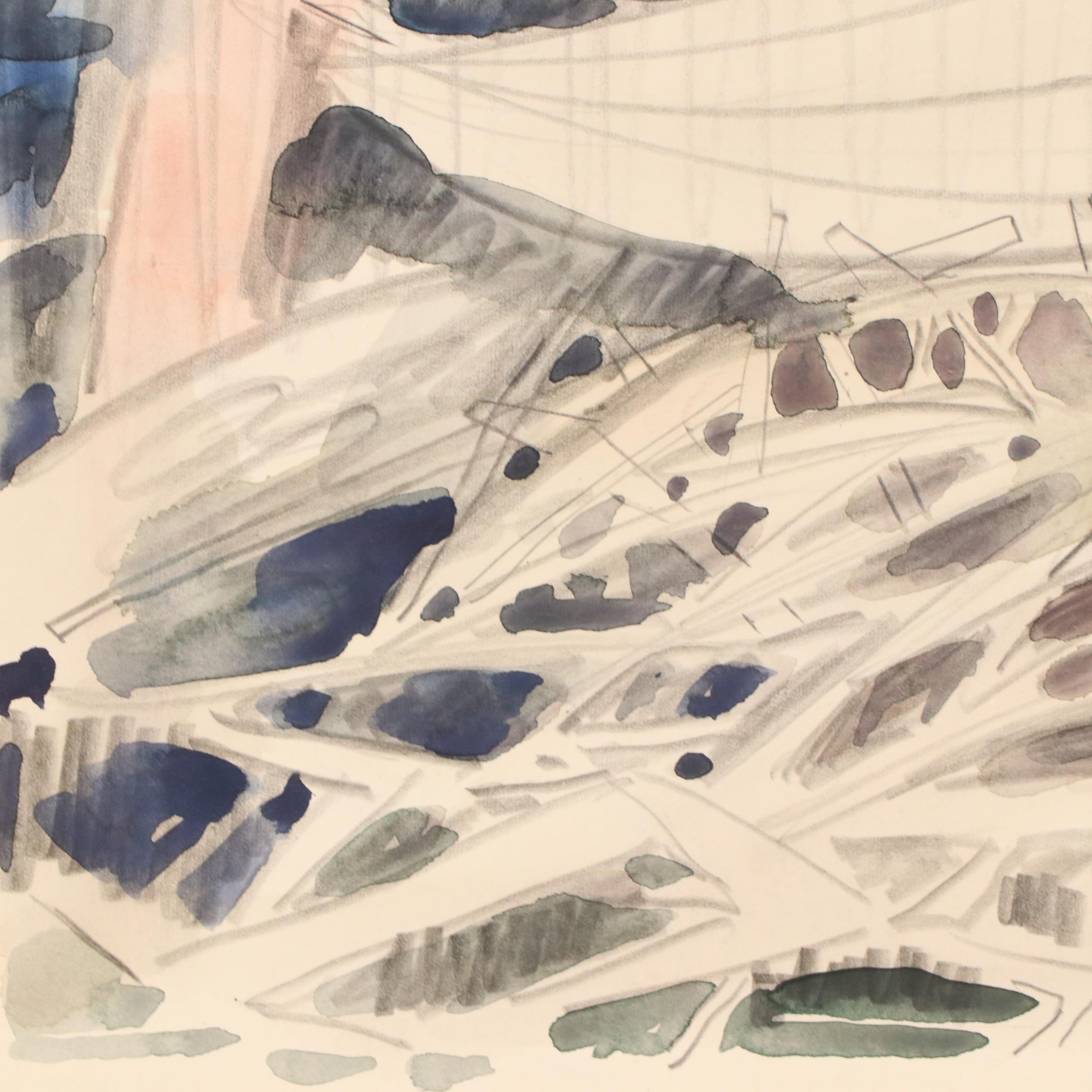 Jack Meanwell Abstract Mixed Media Drawing, Late 20th century