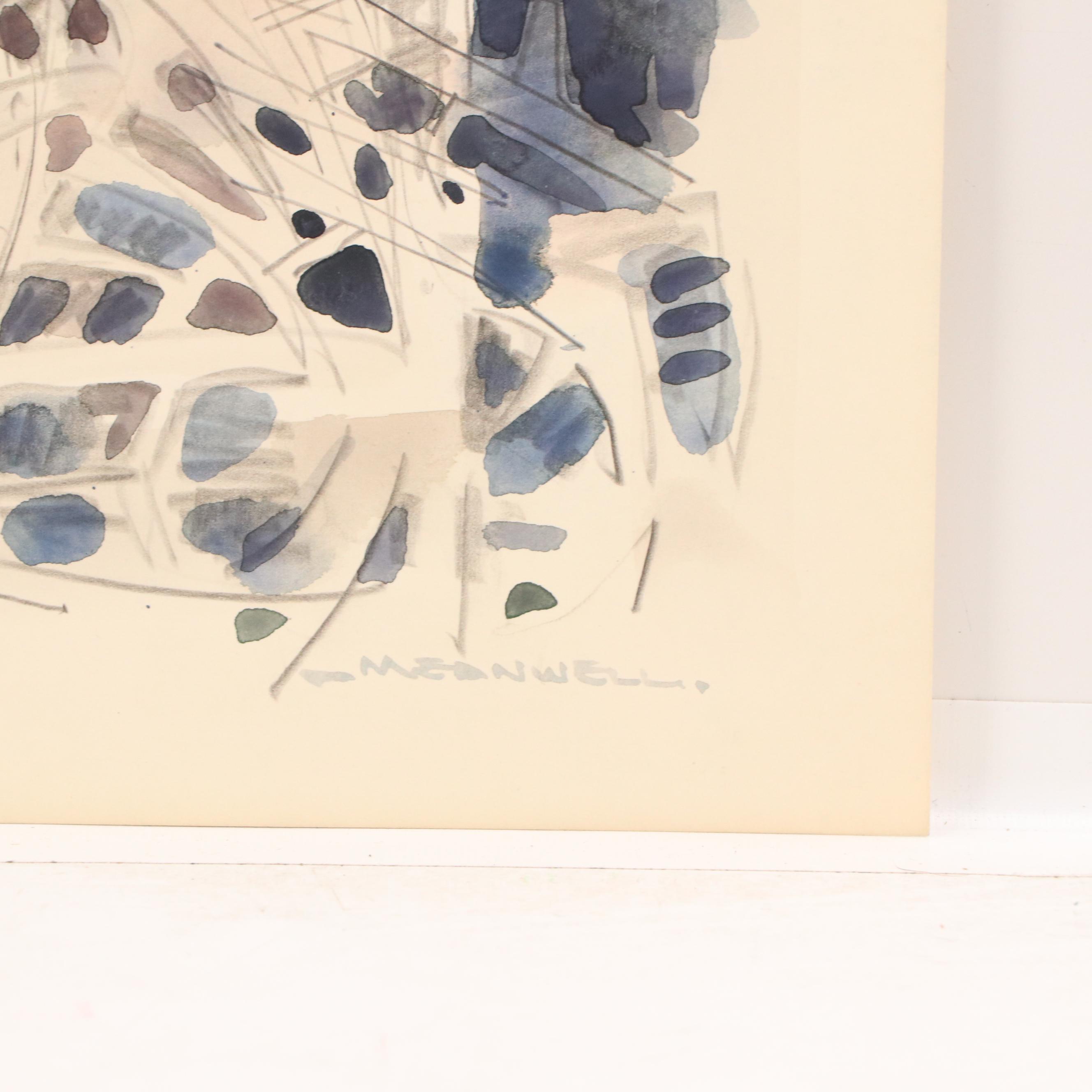 Jack Meanwell Abstract Mixed Media Drawing, Late 20th century