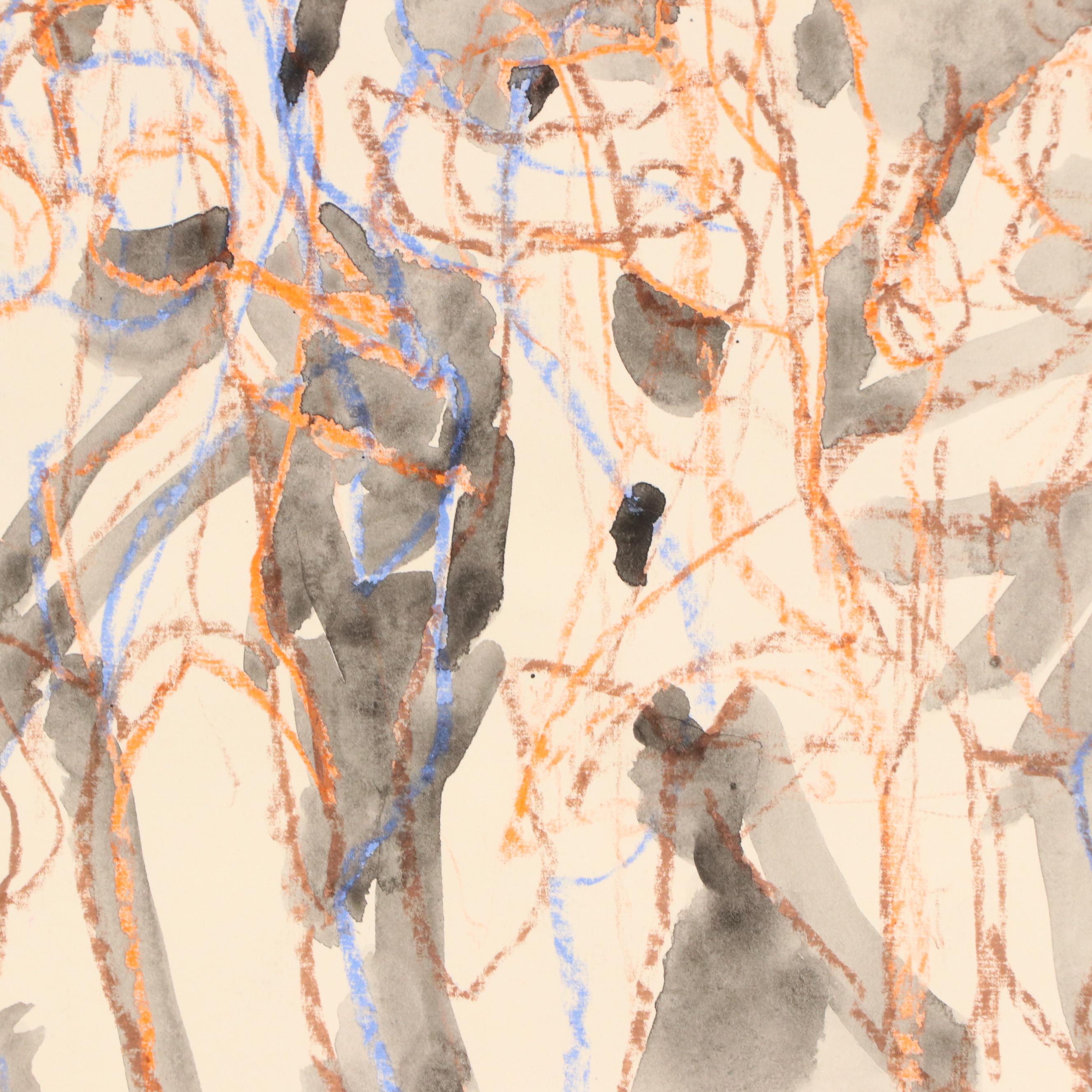 Jack Meanwell Abstract Mixed Media Drawing of Standing Figures, Late 20th C.