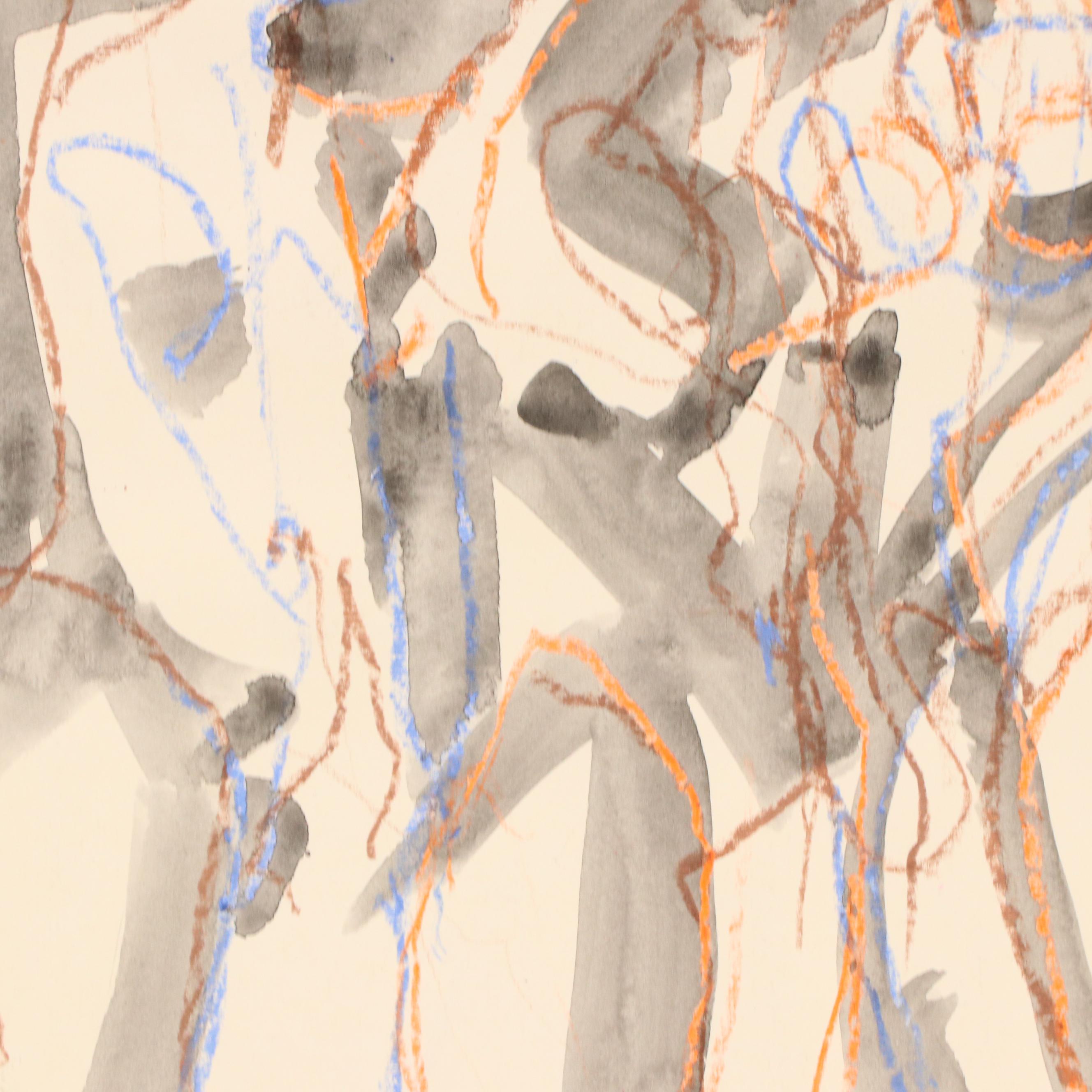 Jack Meanwell Abstract Mixed Media Drawing of Standing Figures, Late 20th C.