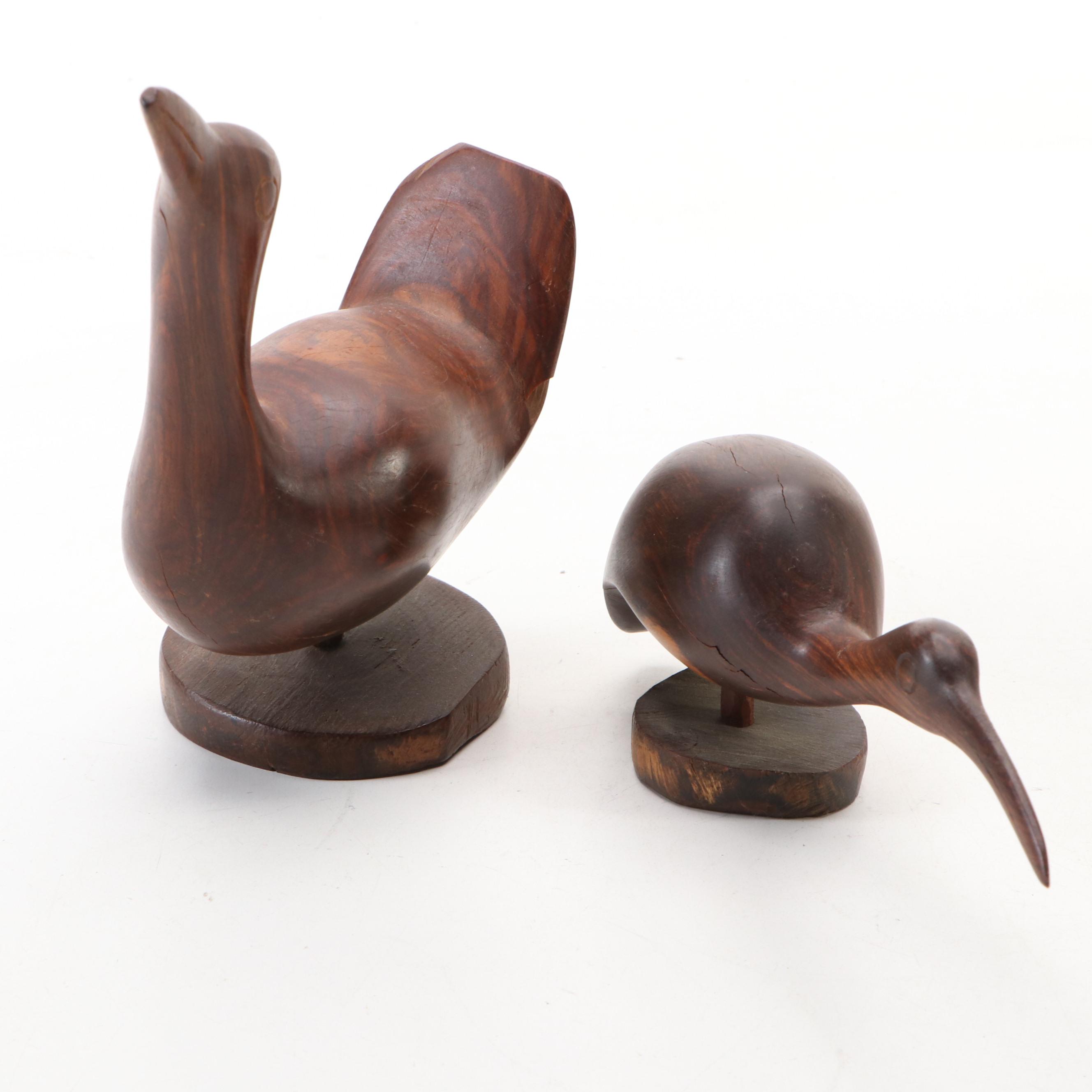 Carved Shorebirds, Seashell Collection with Earthenware Art Pottery Plate, Vase