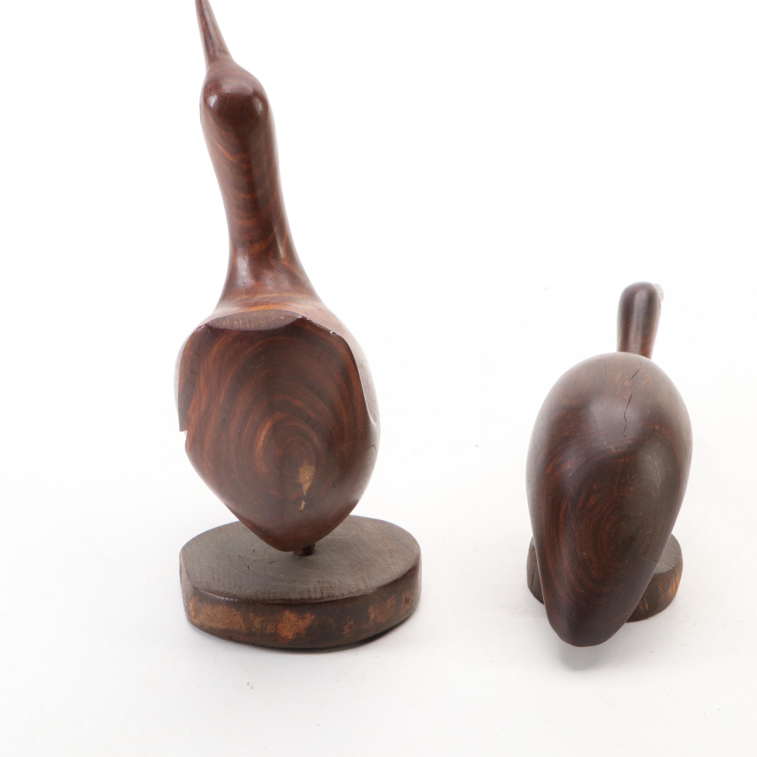 Carved Shorebirds, Seashell Collection with Earthenware Art Pottery Plate, Vase