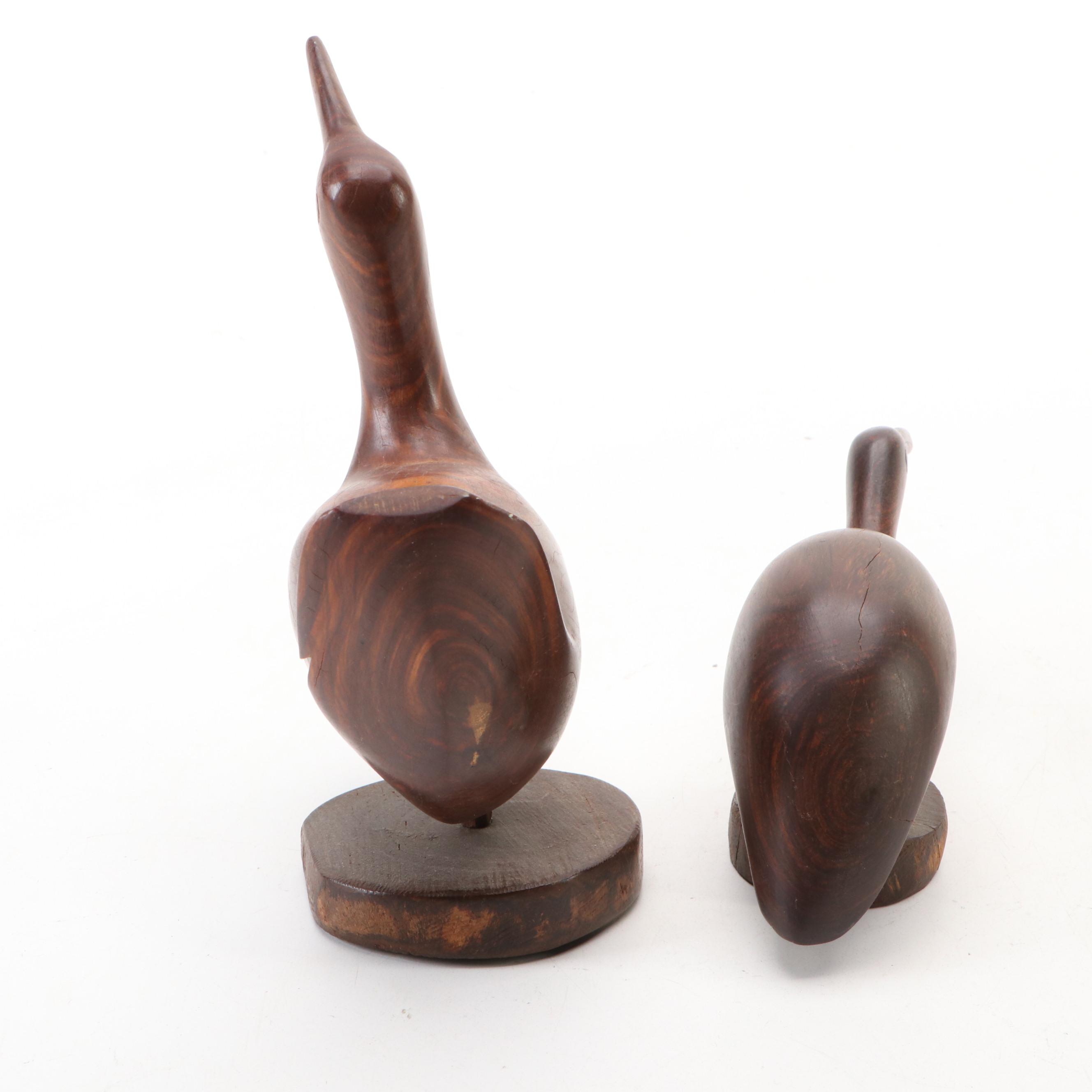 Carved Shorebirds, Seashell Collection with Earthenware Art Pottery Plate, Vase