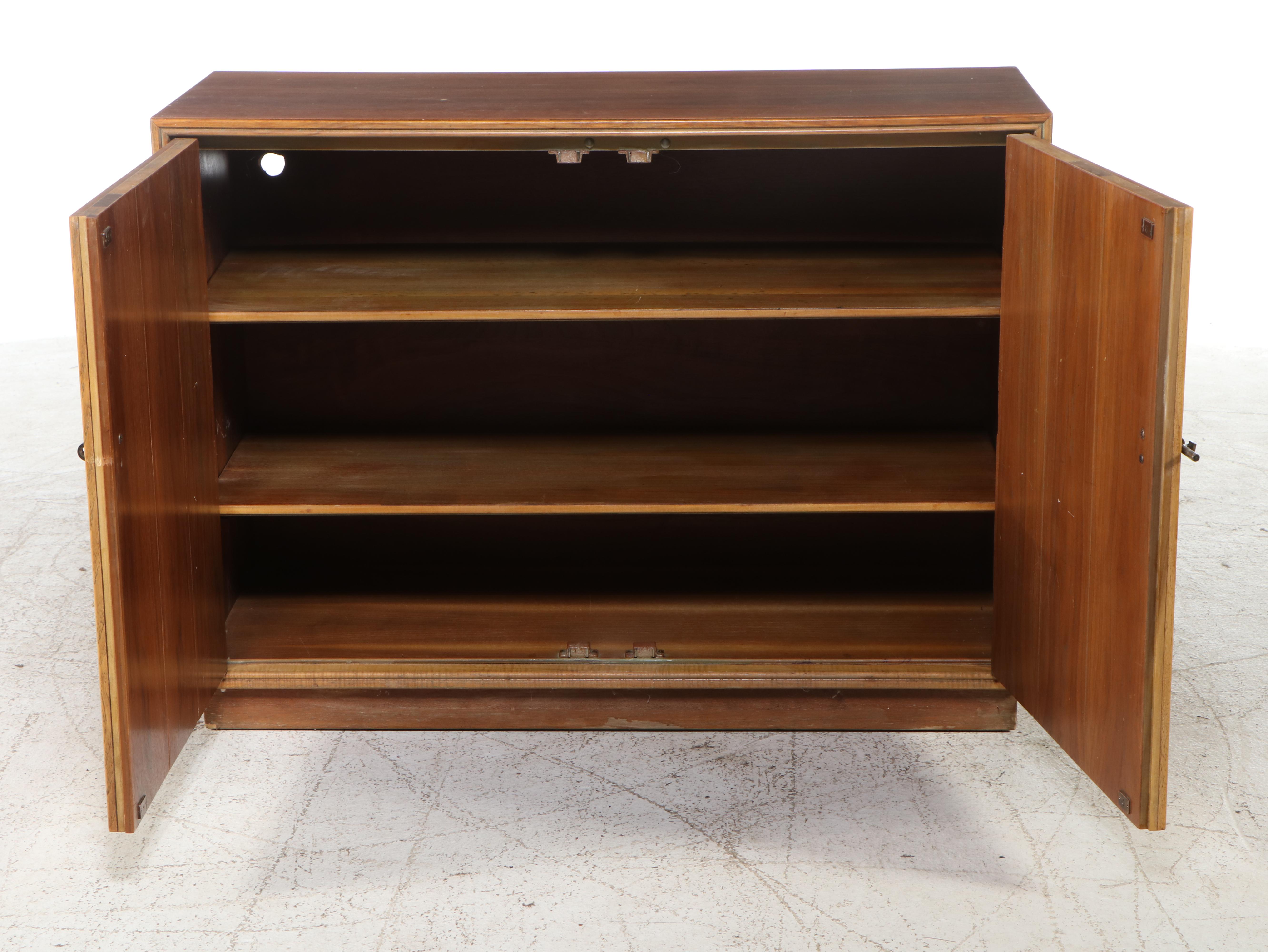 Mid Century Modern Studded Lattice-Front Walnut Cabinet