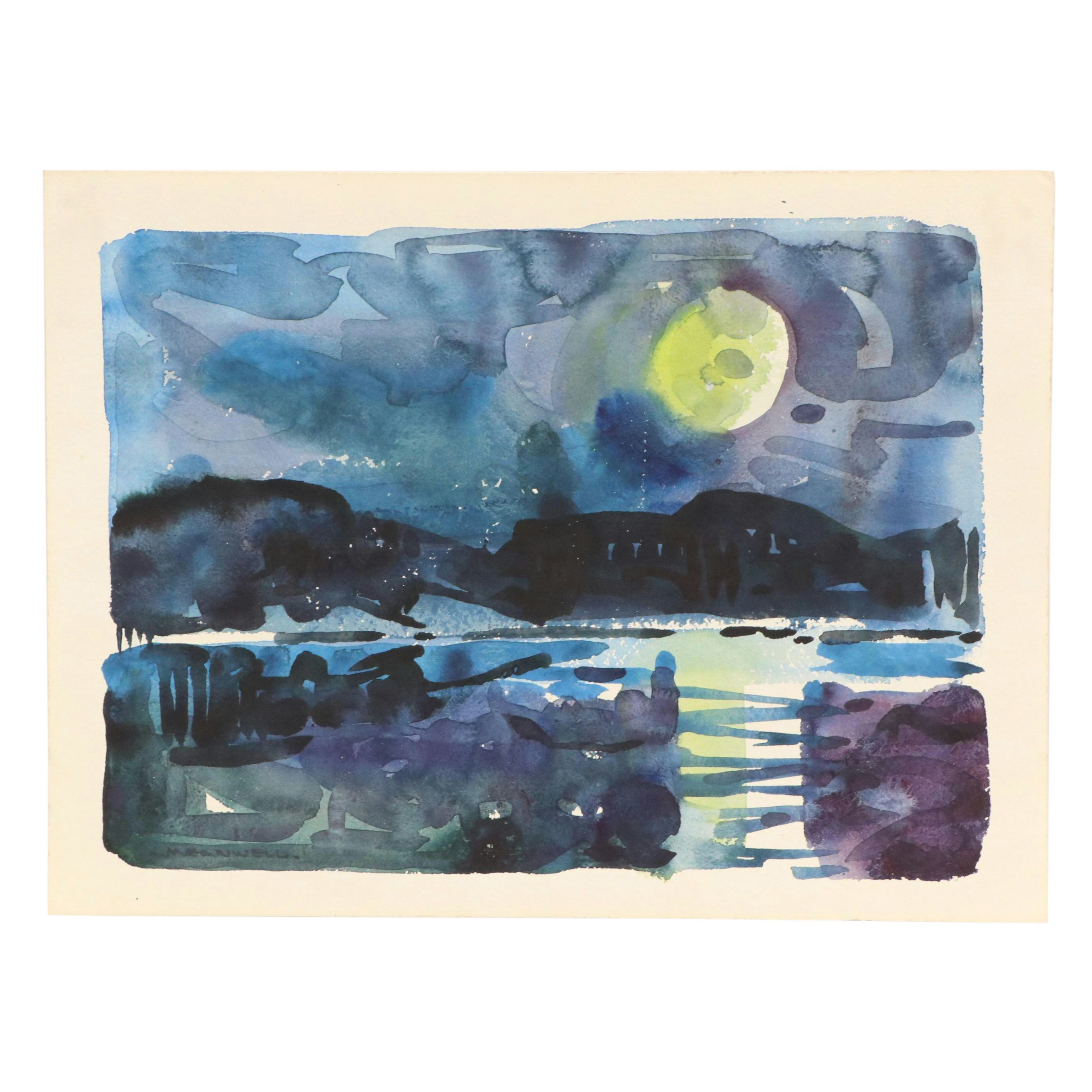 Jack Meanwell Nocturne Watercolor Painting, Late 20th Century