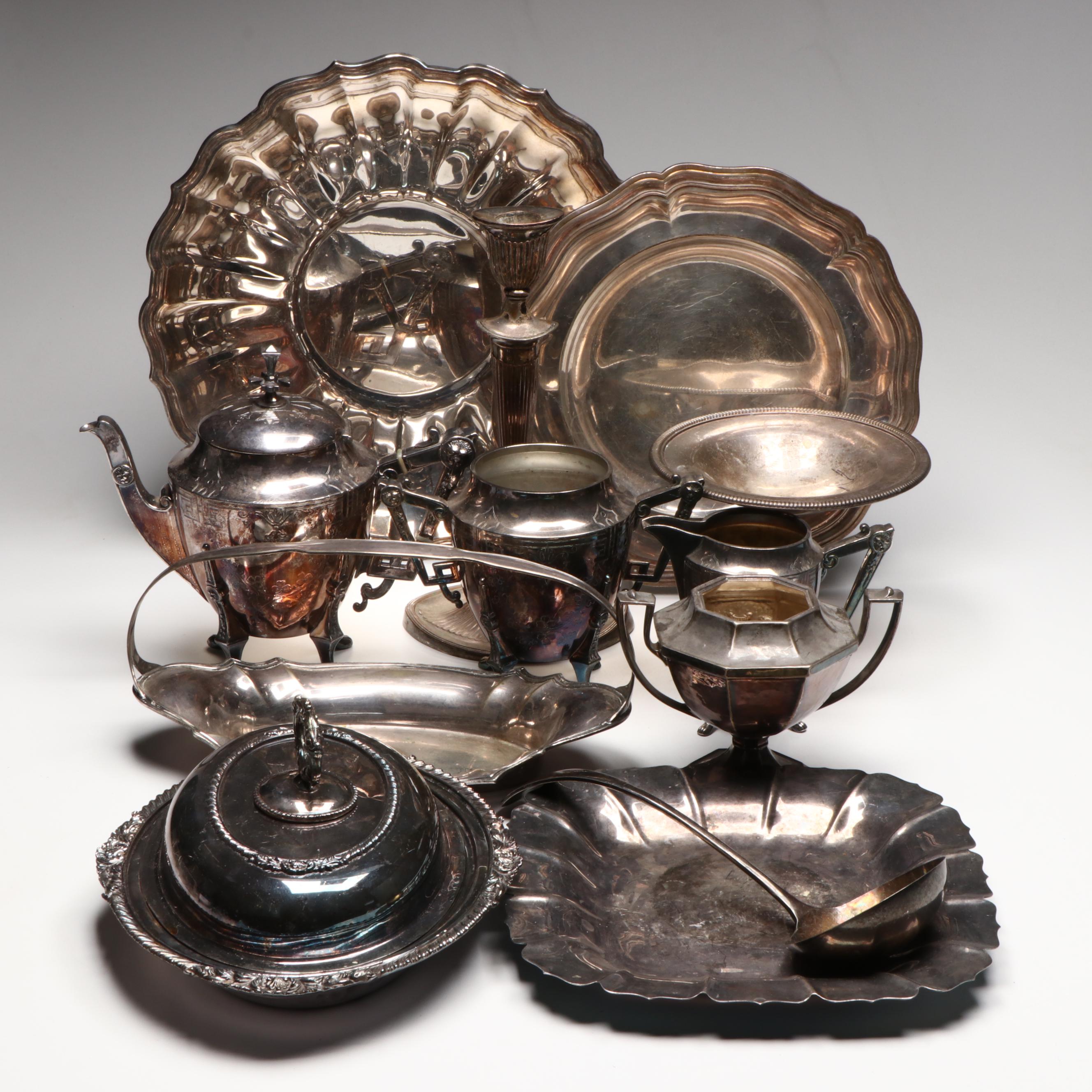 Meriden Company Teapot with Other Silver Plate Tableware