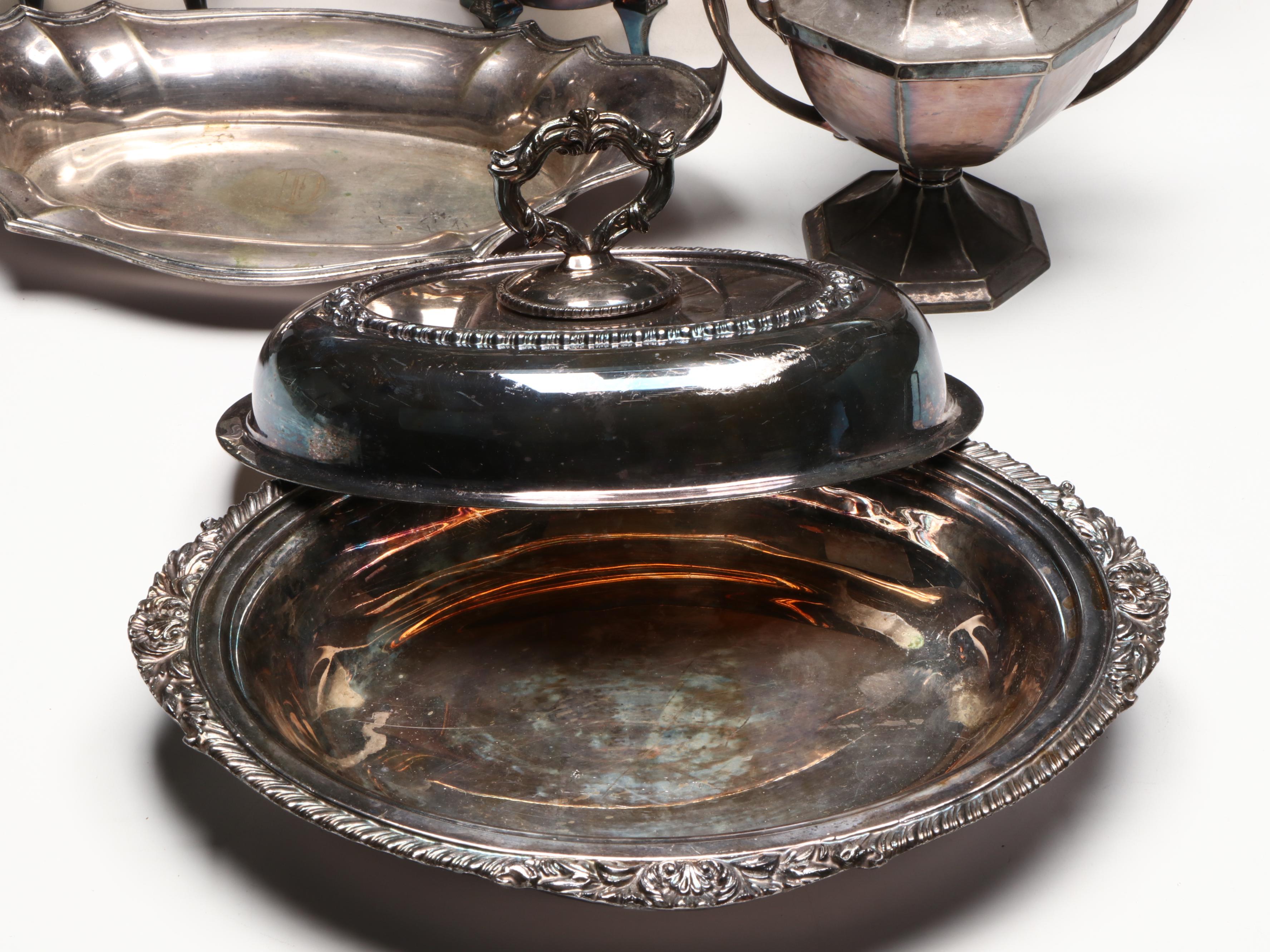 Meriden Company Teapot with Other Silver Plate Tableware