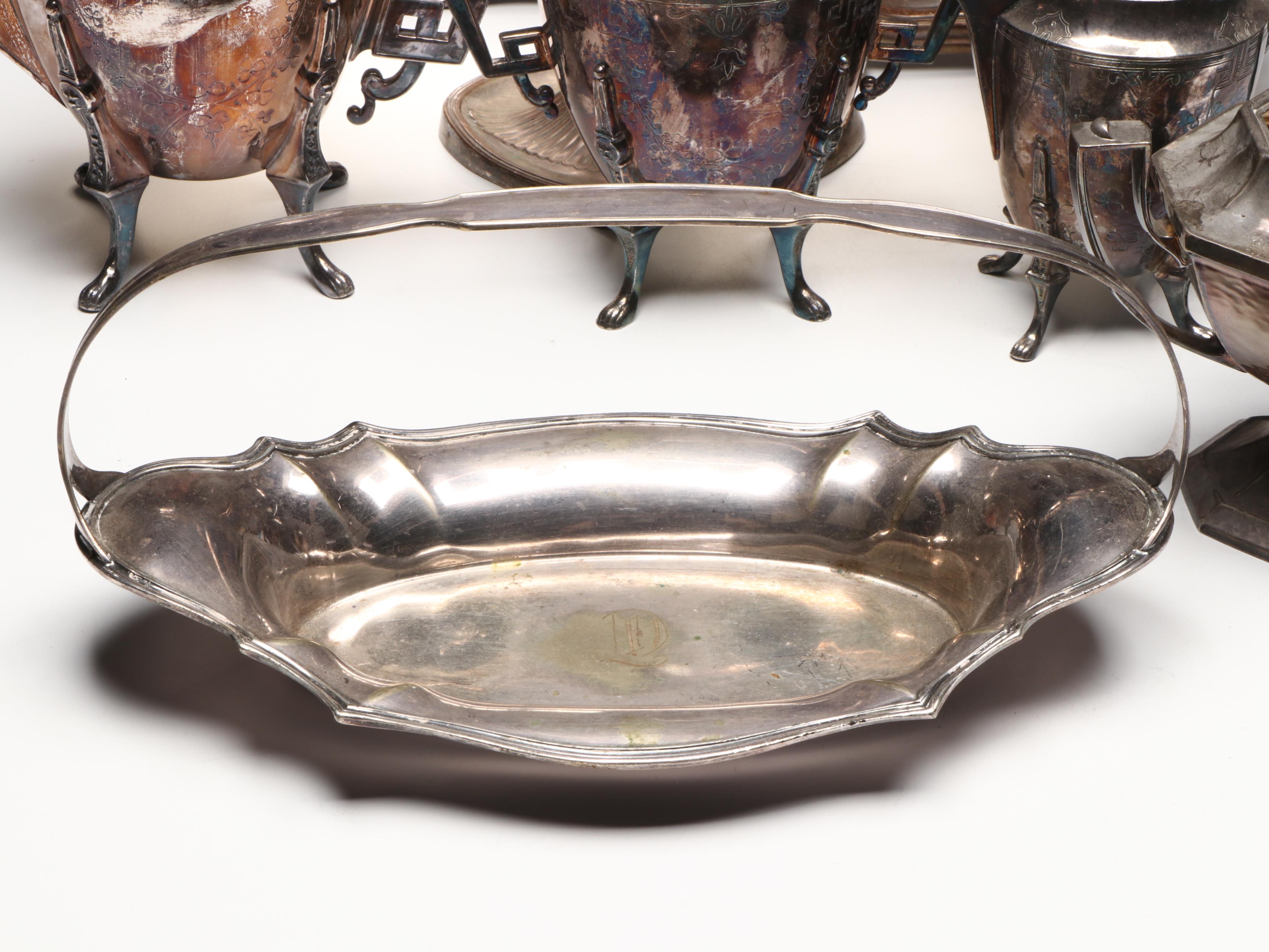 Meriden Company Teapot with Other Silver Plate Tableware