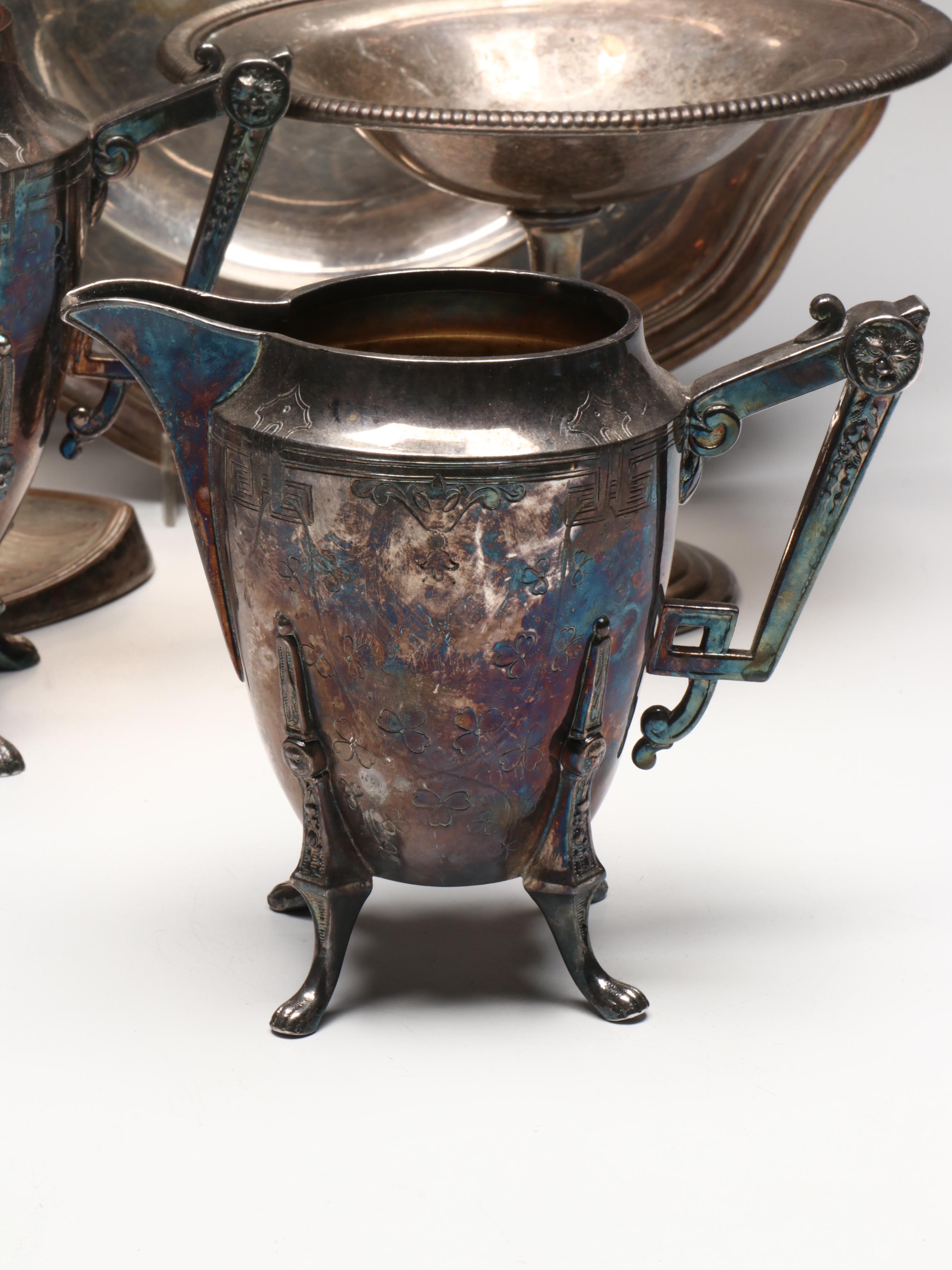 Meriden Company Teapot with Other Silver Plate Tableware