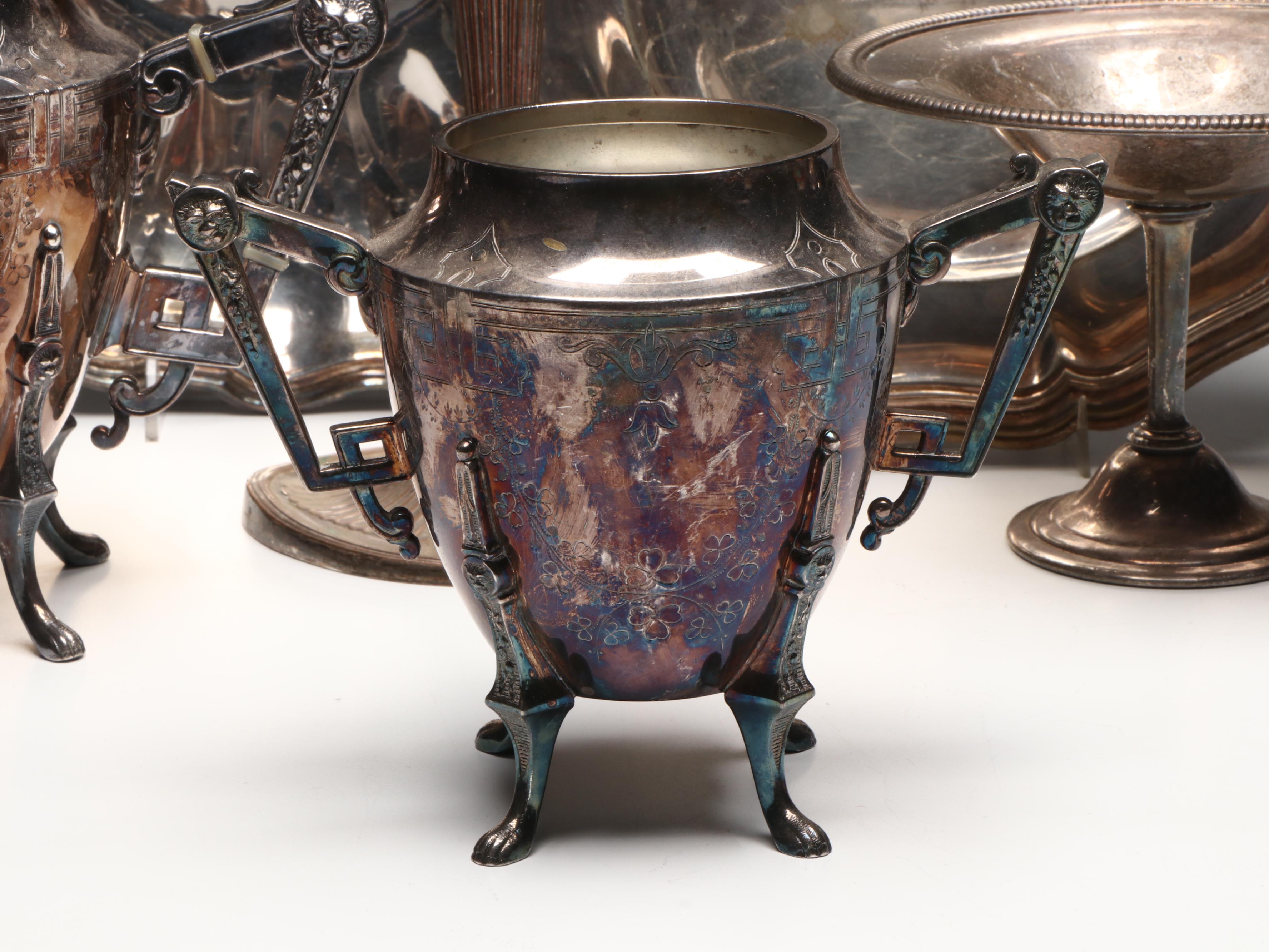 Meriden Company Teapot with Other Silver Plate Tableware