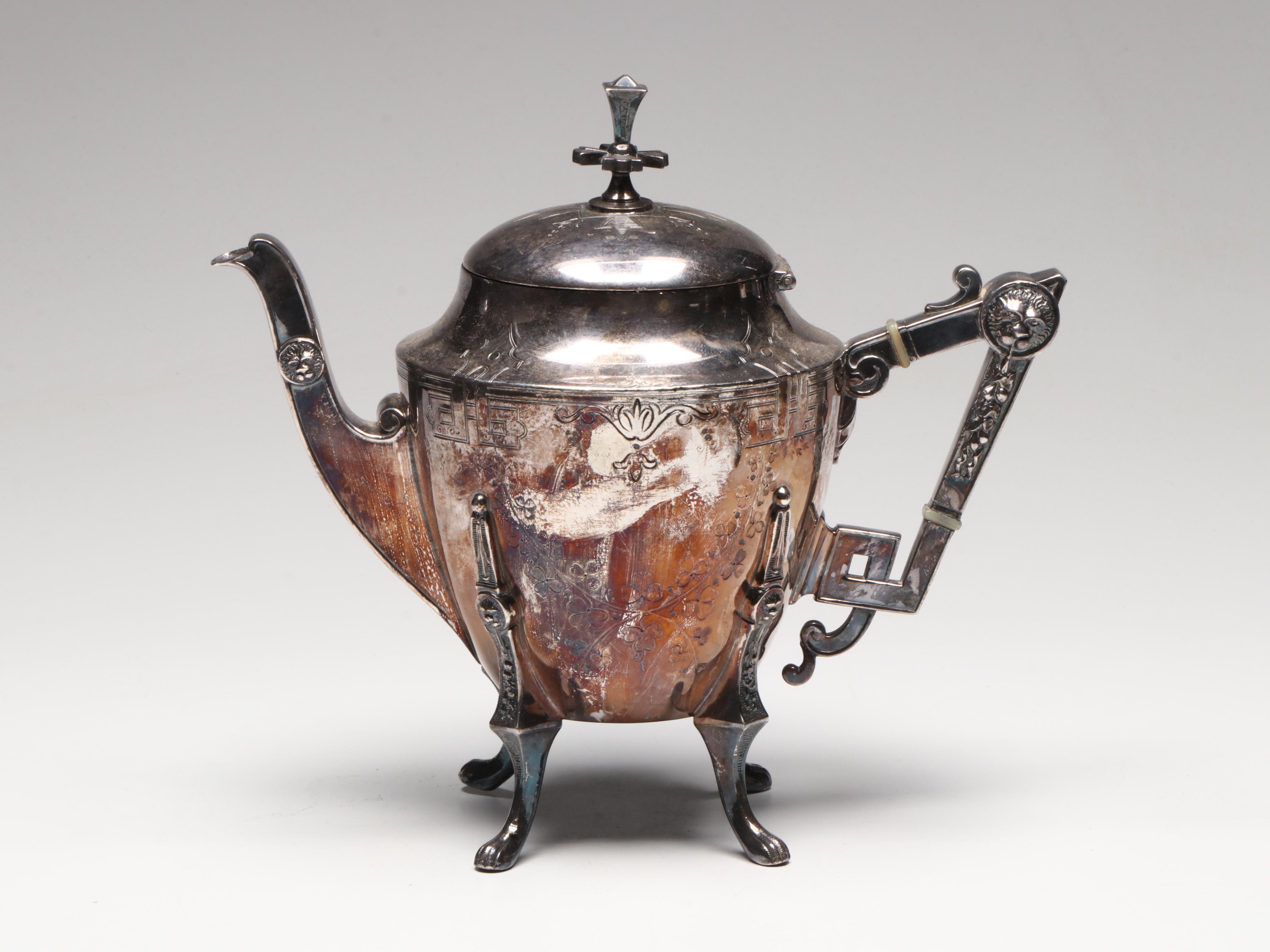Meriden Company Teapot with Other Silver Plate Tableware