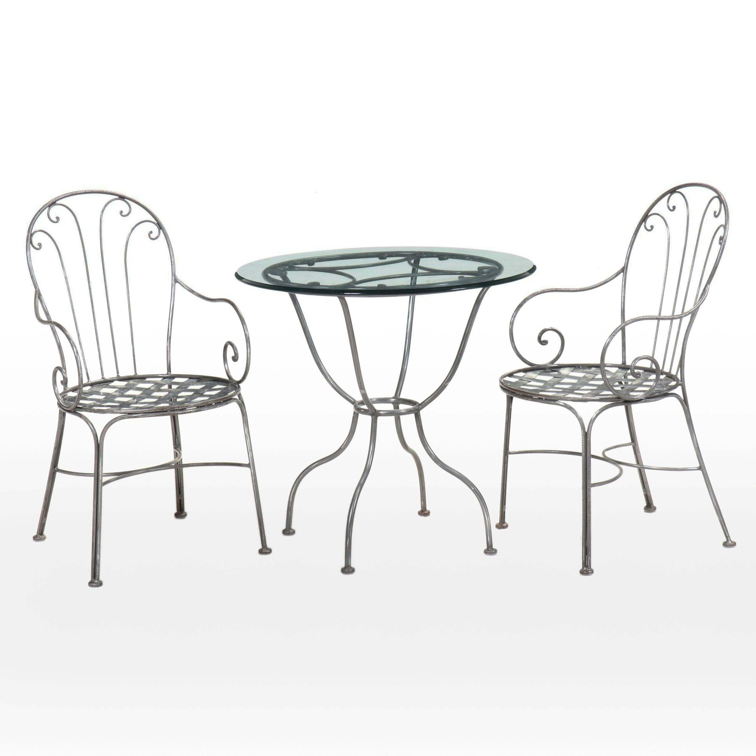 Wrought Metal Bistro Set with Glass Top Table