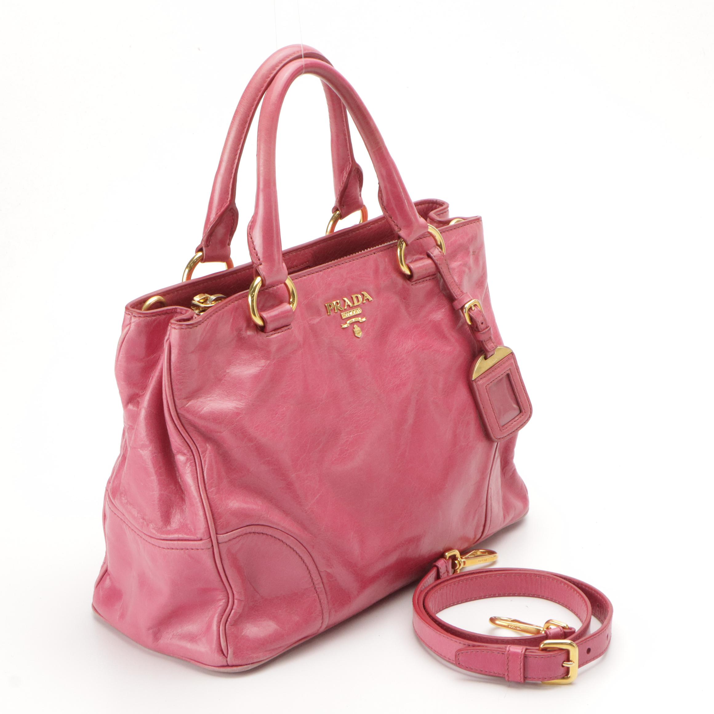 Prada Two-Way Shoulder Bag in Peonia Vitello Shine Leather