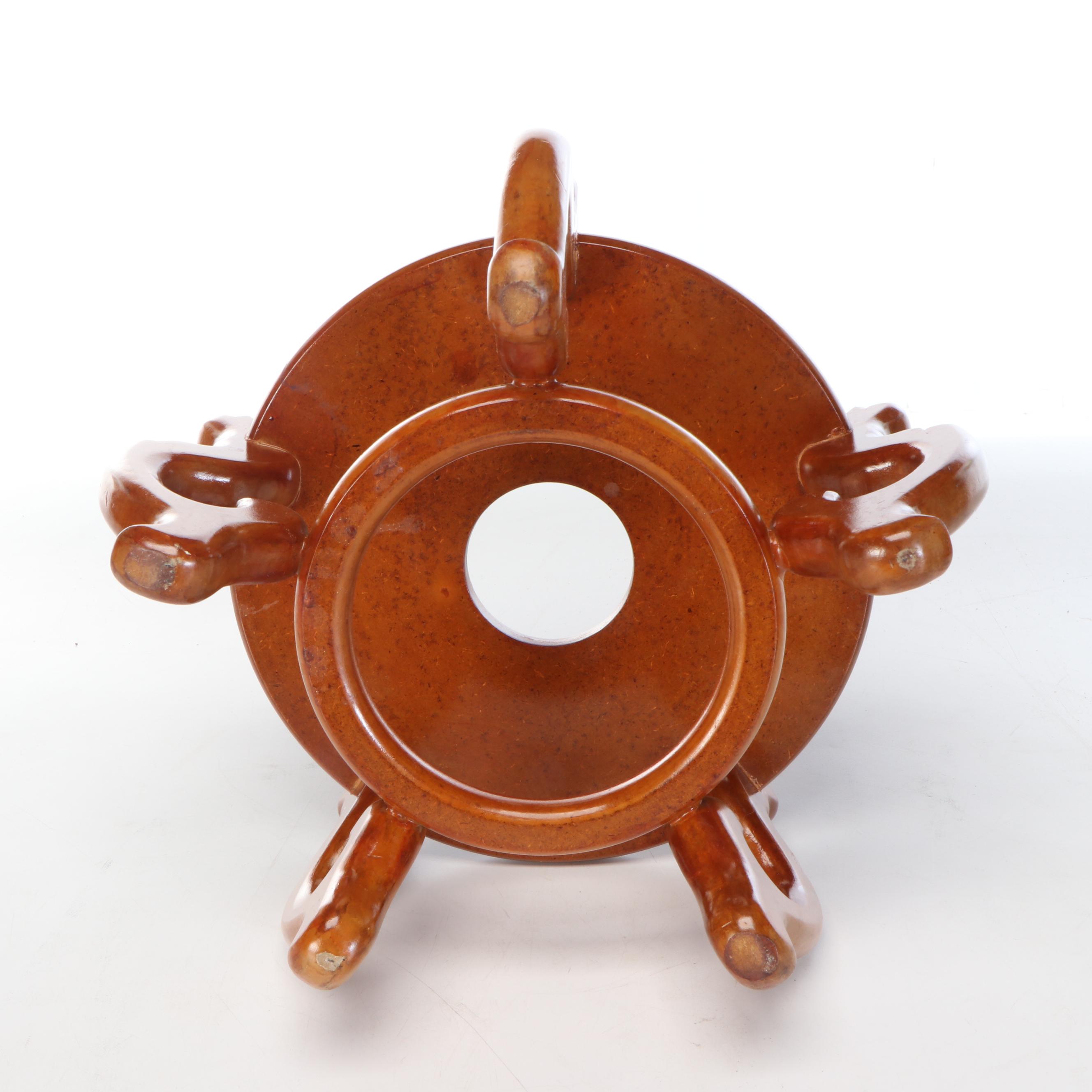 Chinese Famille Noir Porcelain Fishbowl Planter with Wood Stand