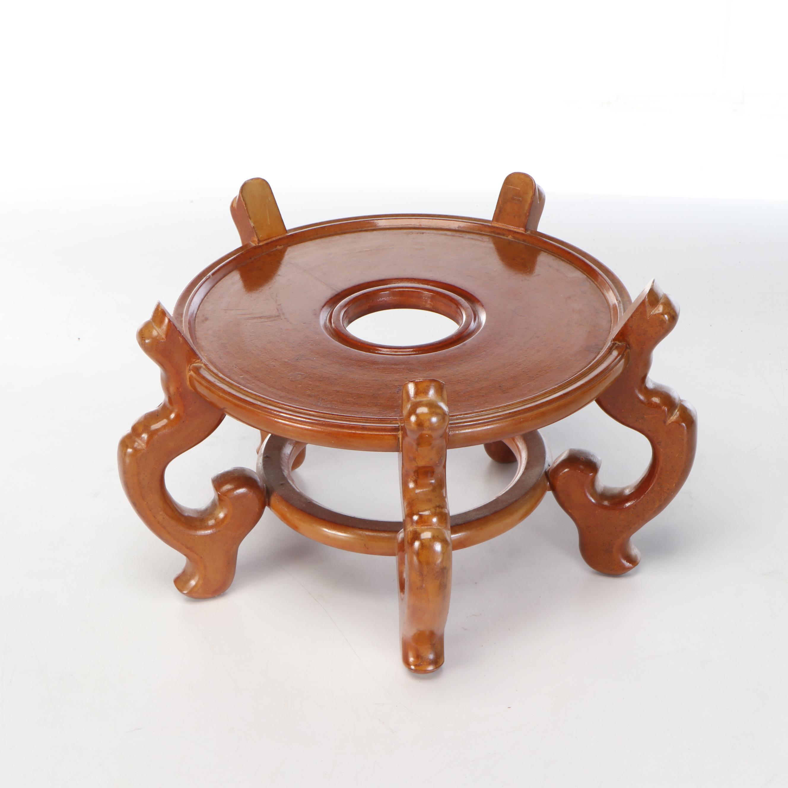 Chinese Famille Noir Porcelain Fishbowl Planter with Wood Stand