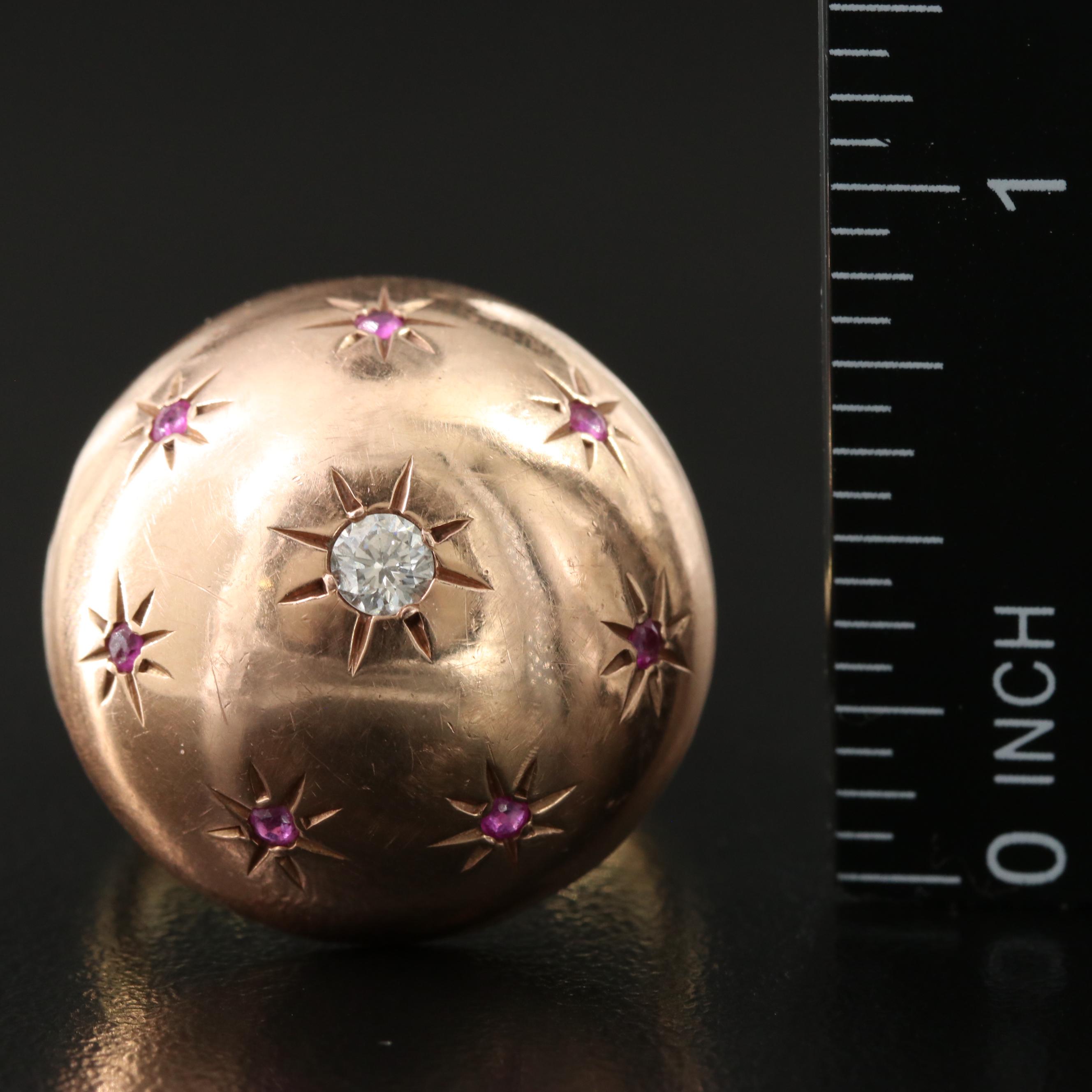 Retro 14K Rose Gold and 18K 0.17 CT Diamond and Ruby Dome Ring