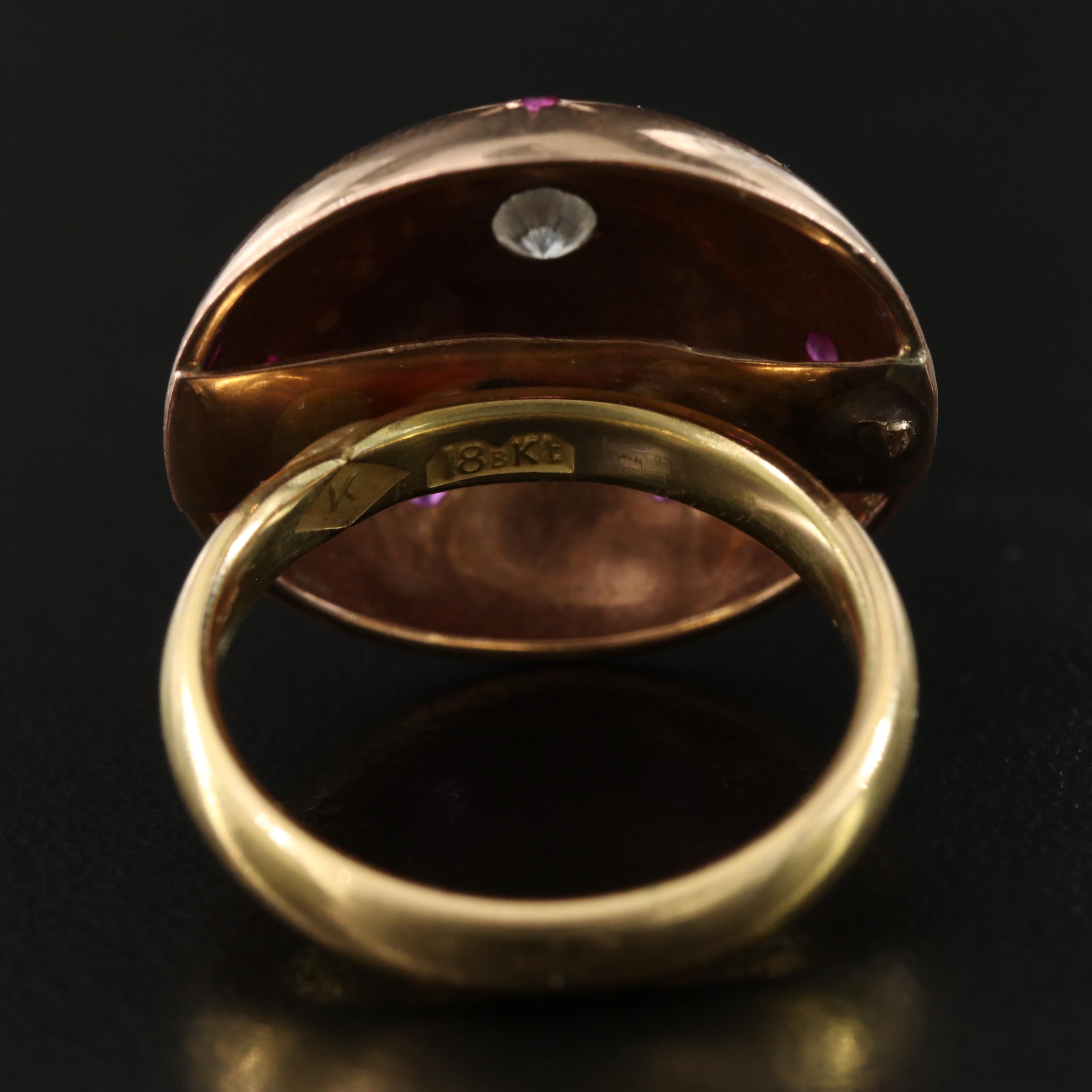 Retro 14K Rose Gold and 18K 0.17 CT Diamond and Ruby Dome Ring