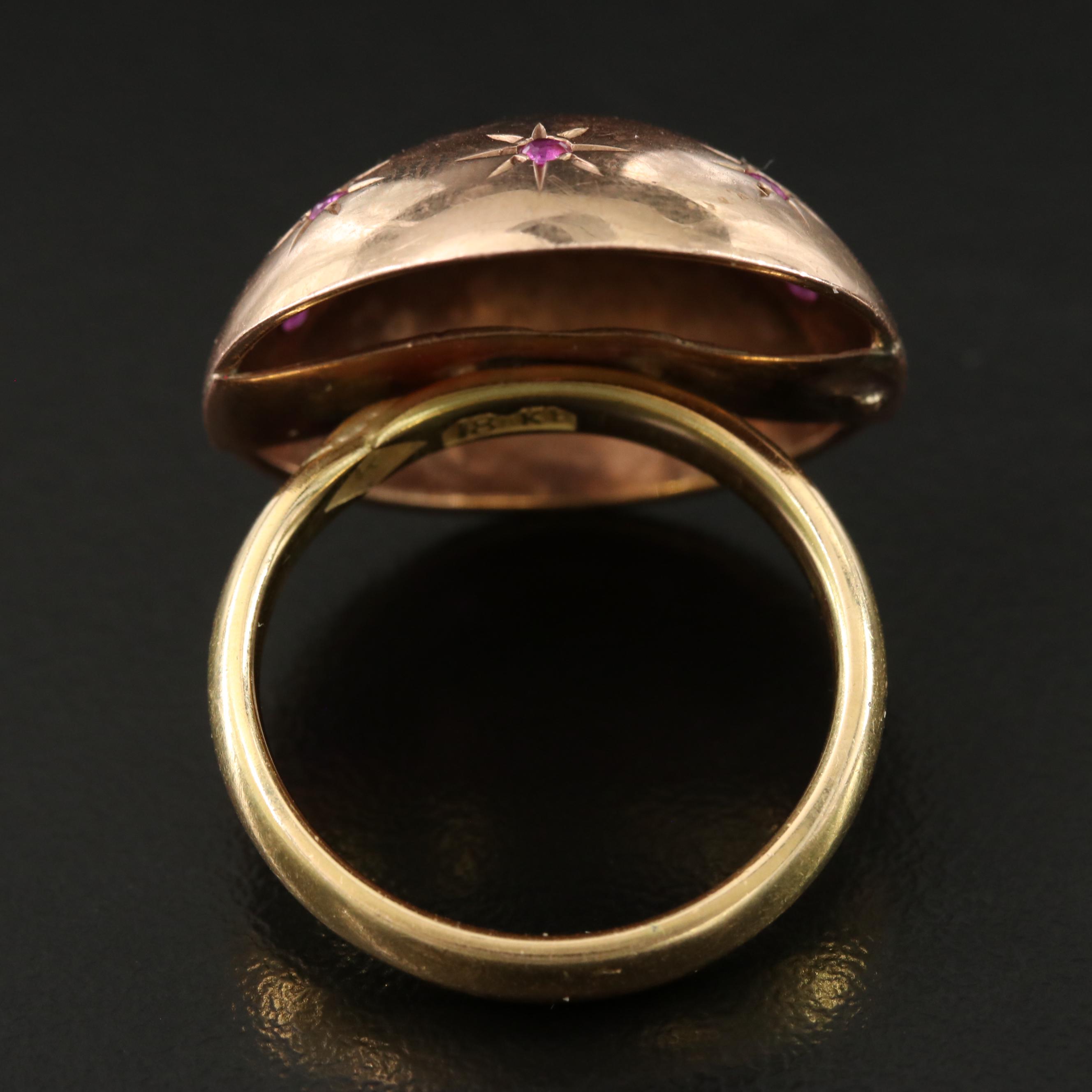 Retro 14K Rose Gold and 18K 0.17 CT Diamond and Ruby Dome Ring