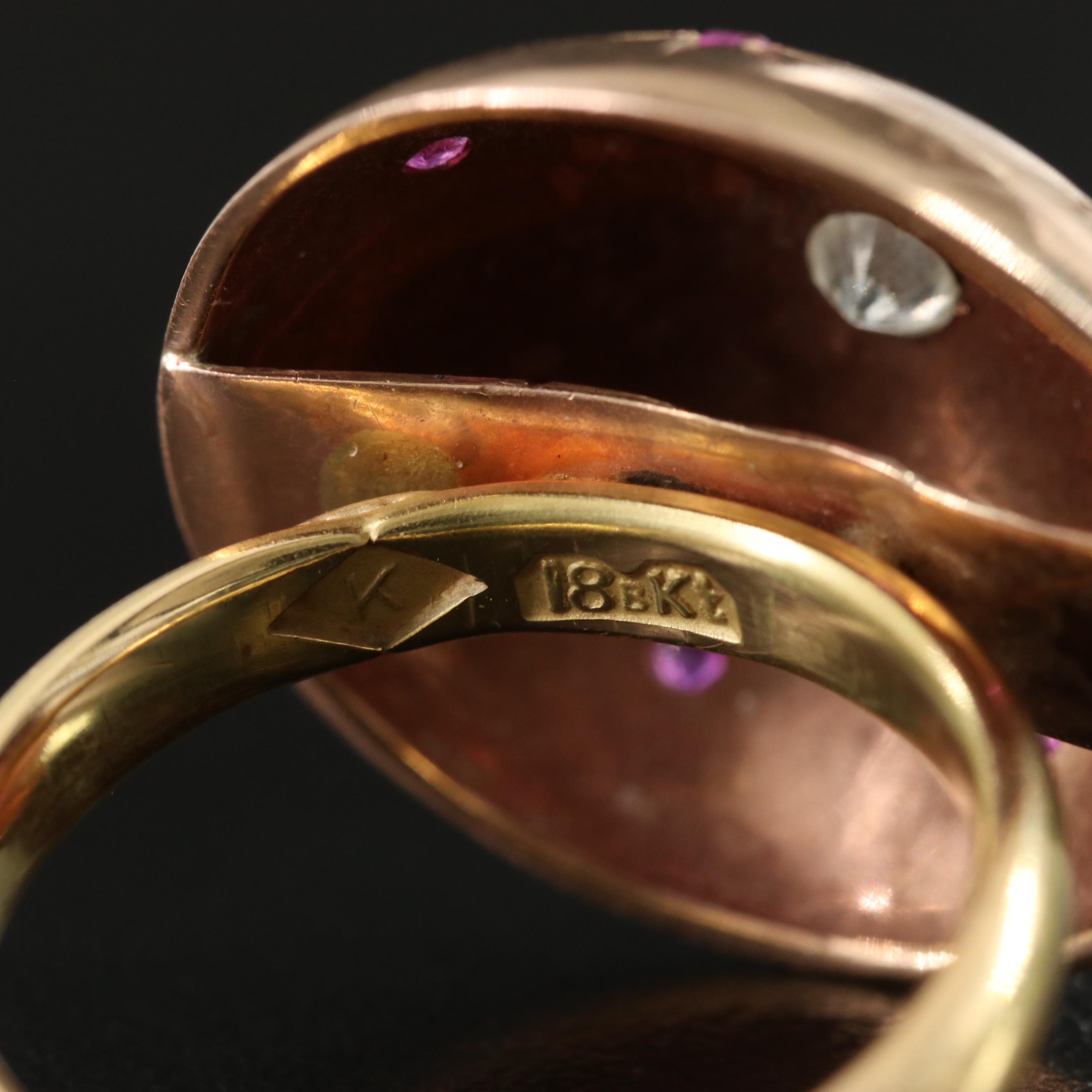 Retro 14K Rose Gold and 18K 0.17 CT Diamond and Ruby Dome Ring