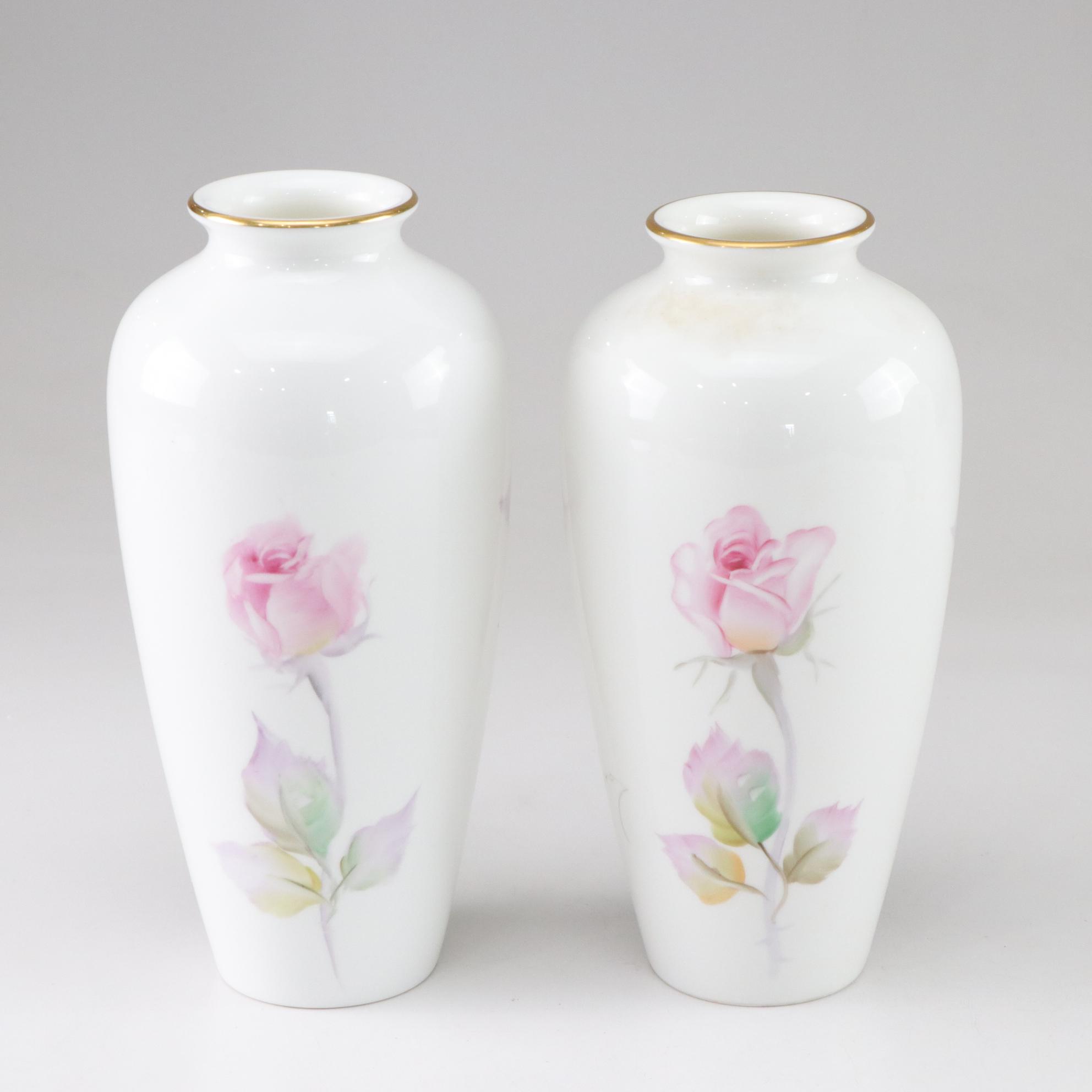 Noritake Gilt Trim Vases & Plate with Floral Motif