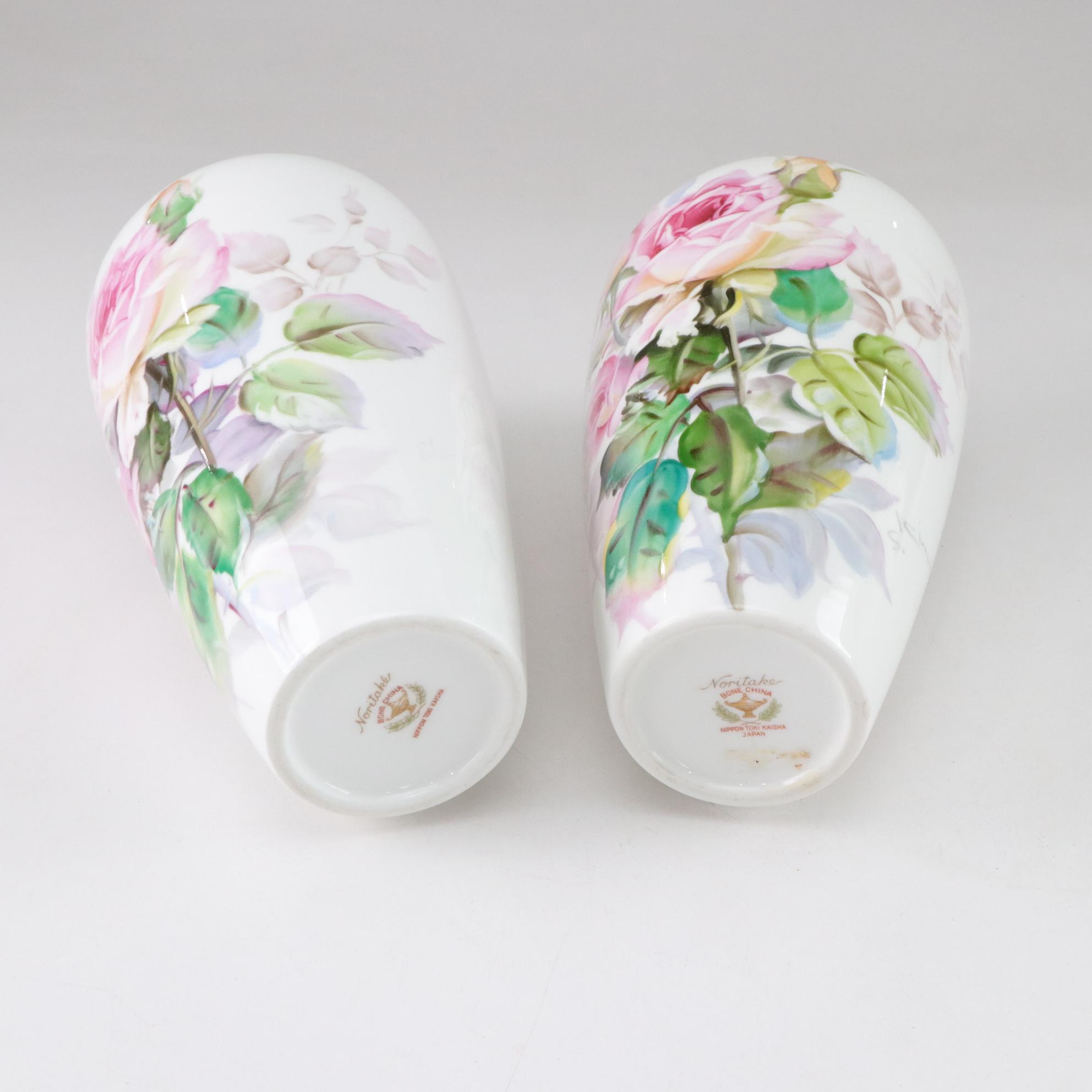 Noritake Gilt Trim Vases & Plate with Floral Motif