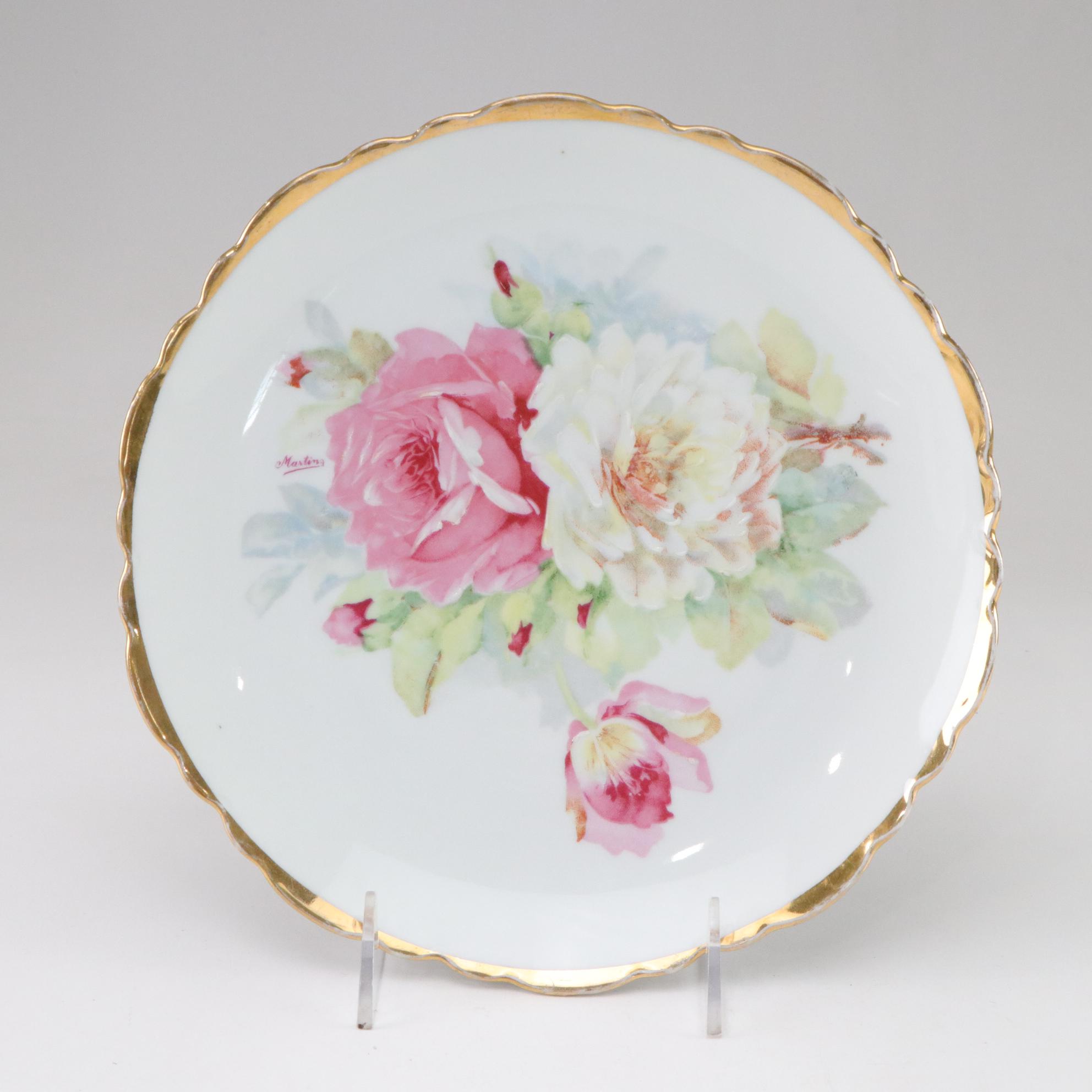 Noritake Gilt Trim Vases & Plate with Floral Motif