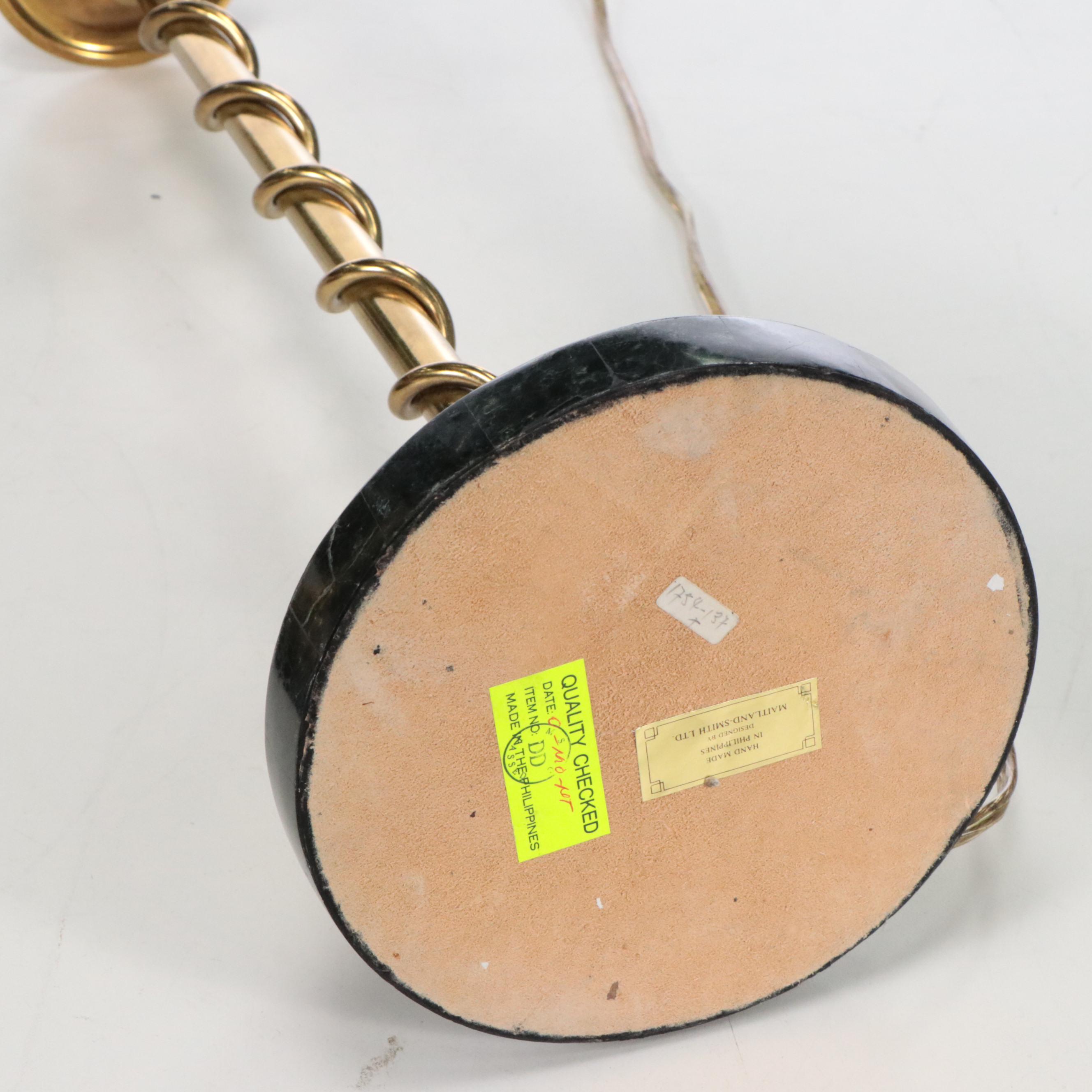 Maitland-Smith Brass Spiral Candlestick Console Lamps with Cotton Shades