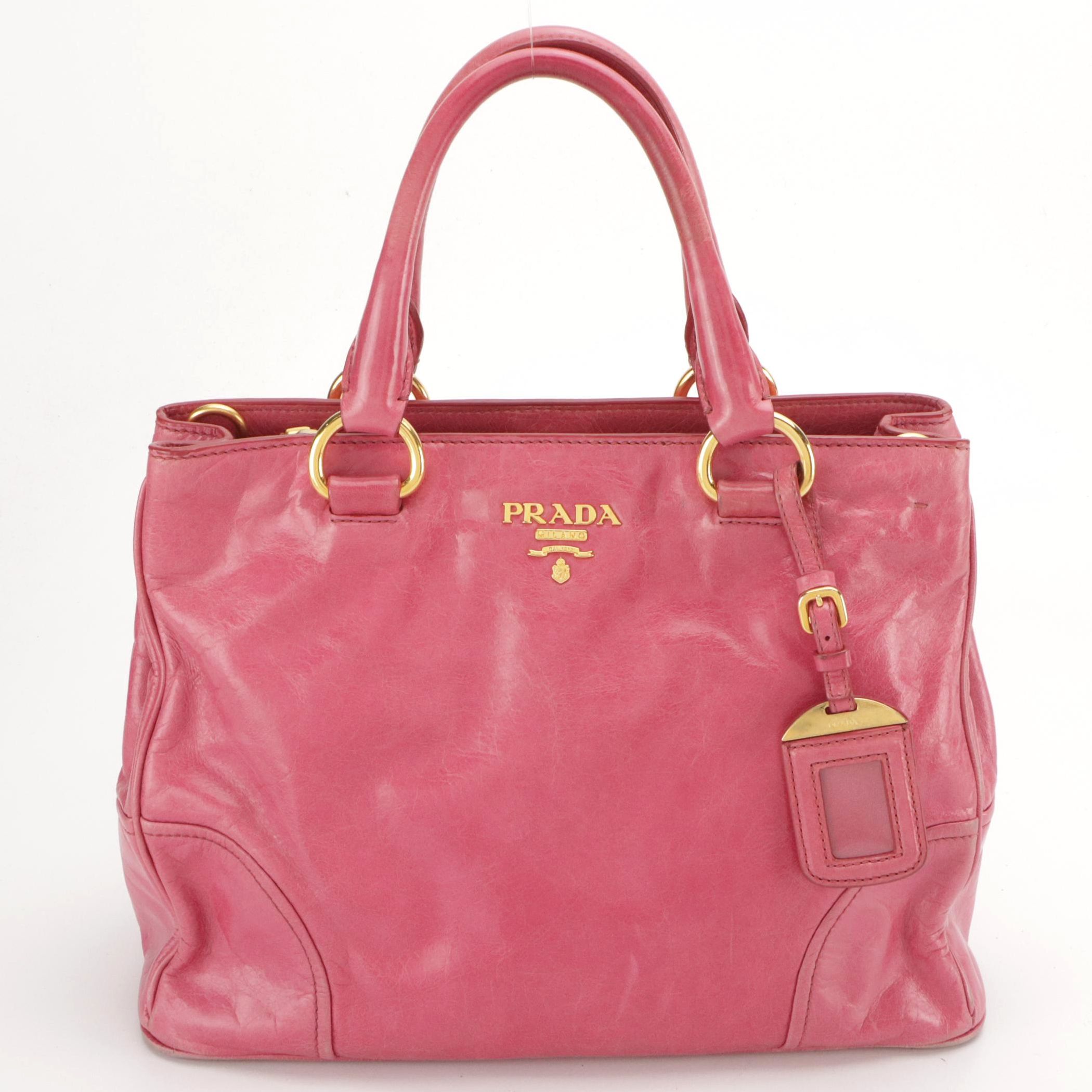 Prada Two-Way Shoulder Bag in Peonia Vitello Shine Leather