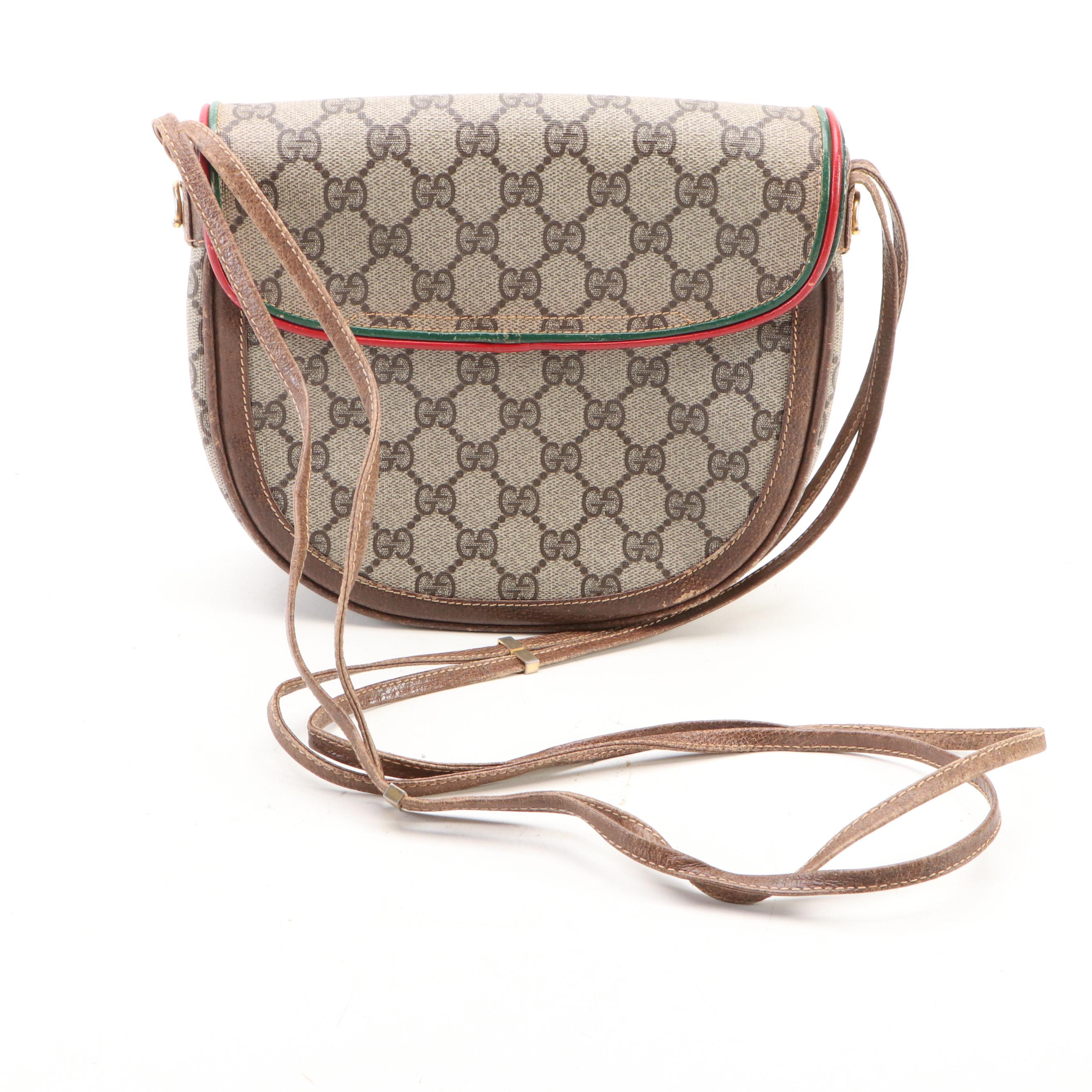 Gucci Saddle Bag in GG Supreme Canvas with Red/Green Leather Trim, 1980s