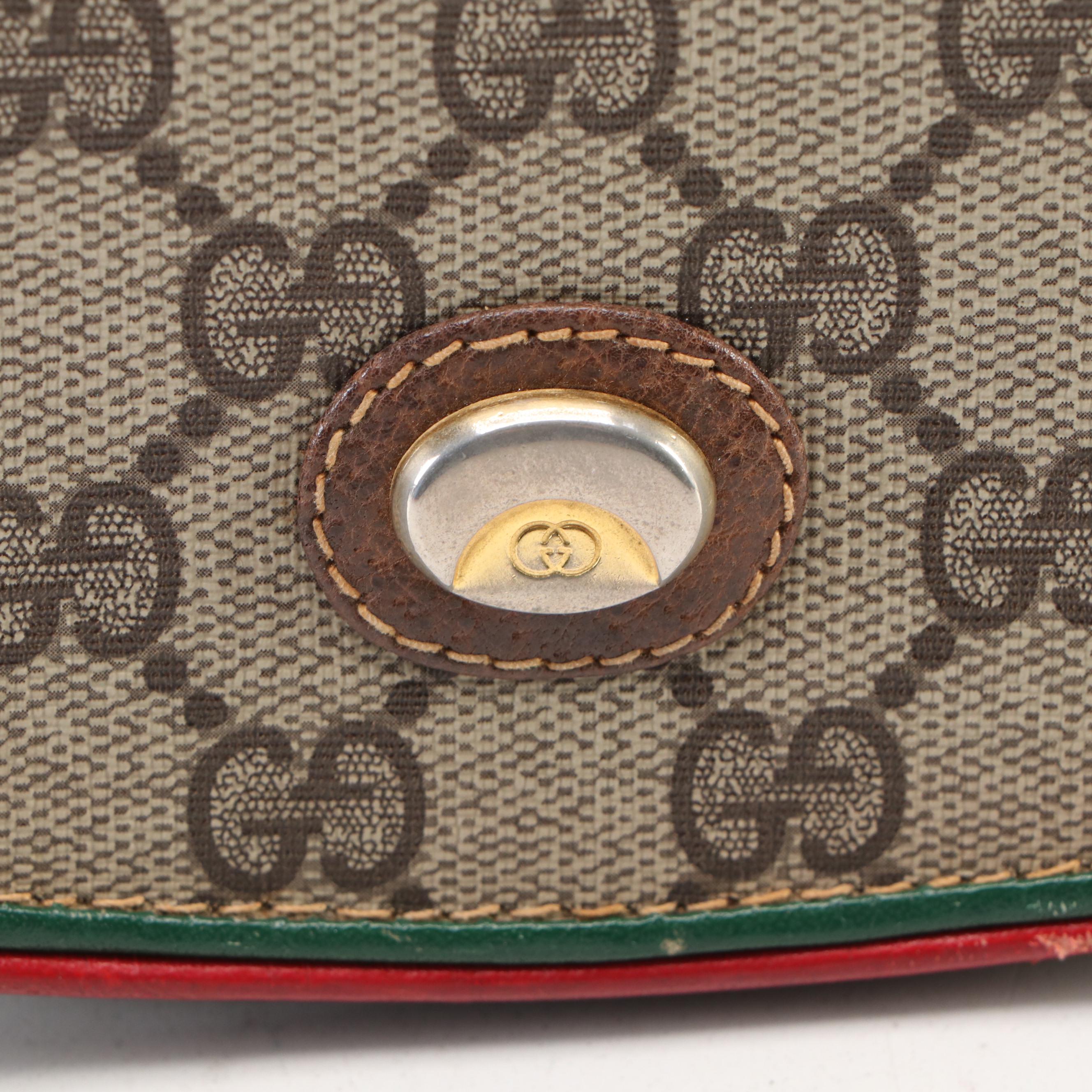 Gucci Saddle Bag in GG Supreme Canvas with Red/Green Leather Trim, 1980s