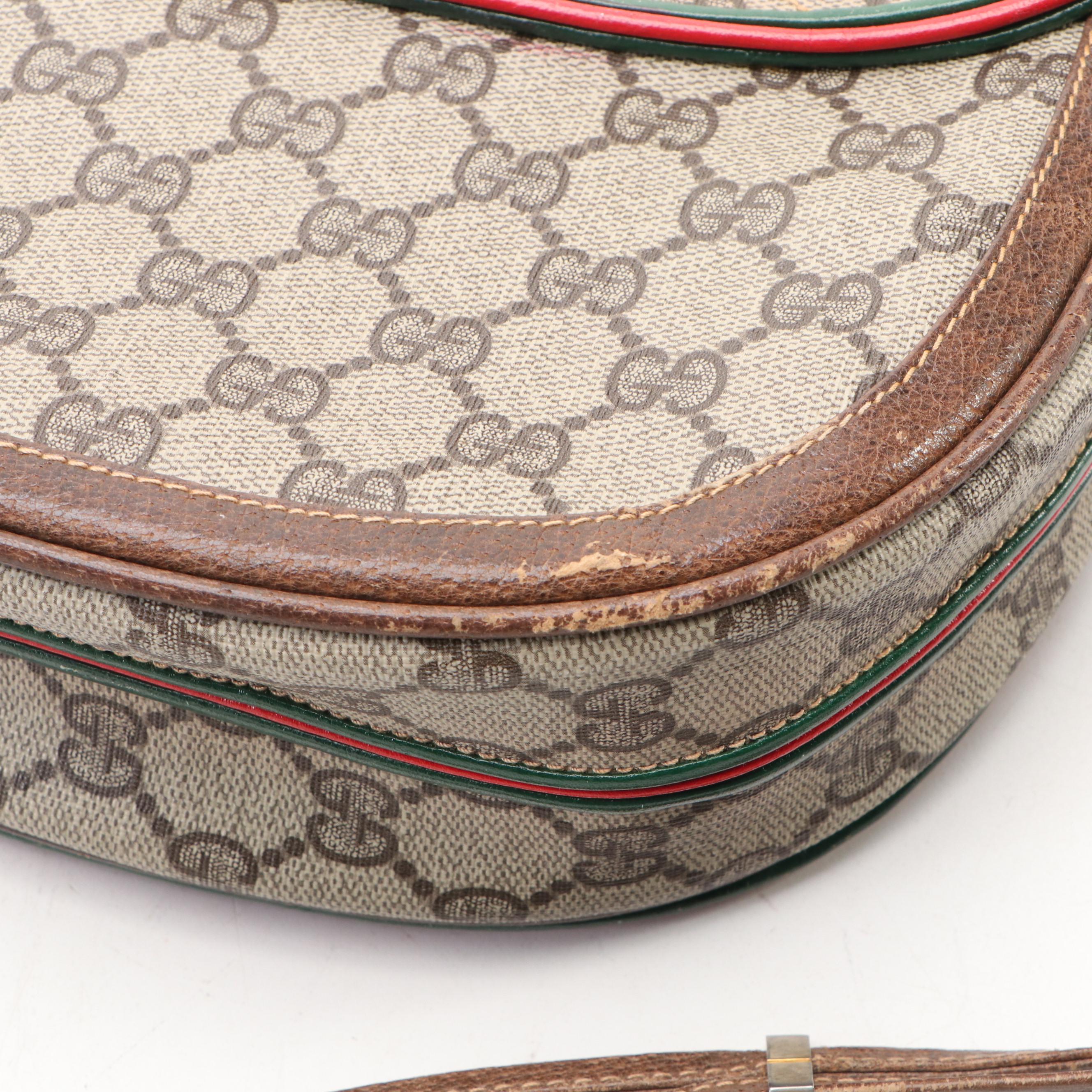 Gucci Saddle Bag in GG Supreme Canvas with Red/Green Leather Trim, 1980s