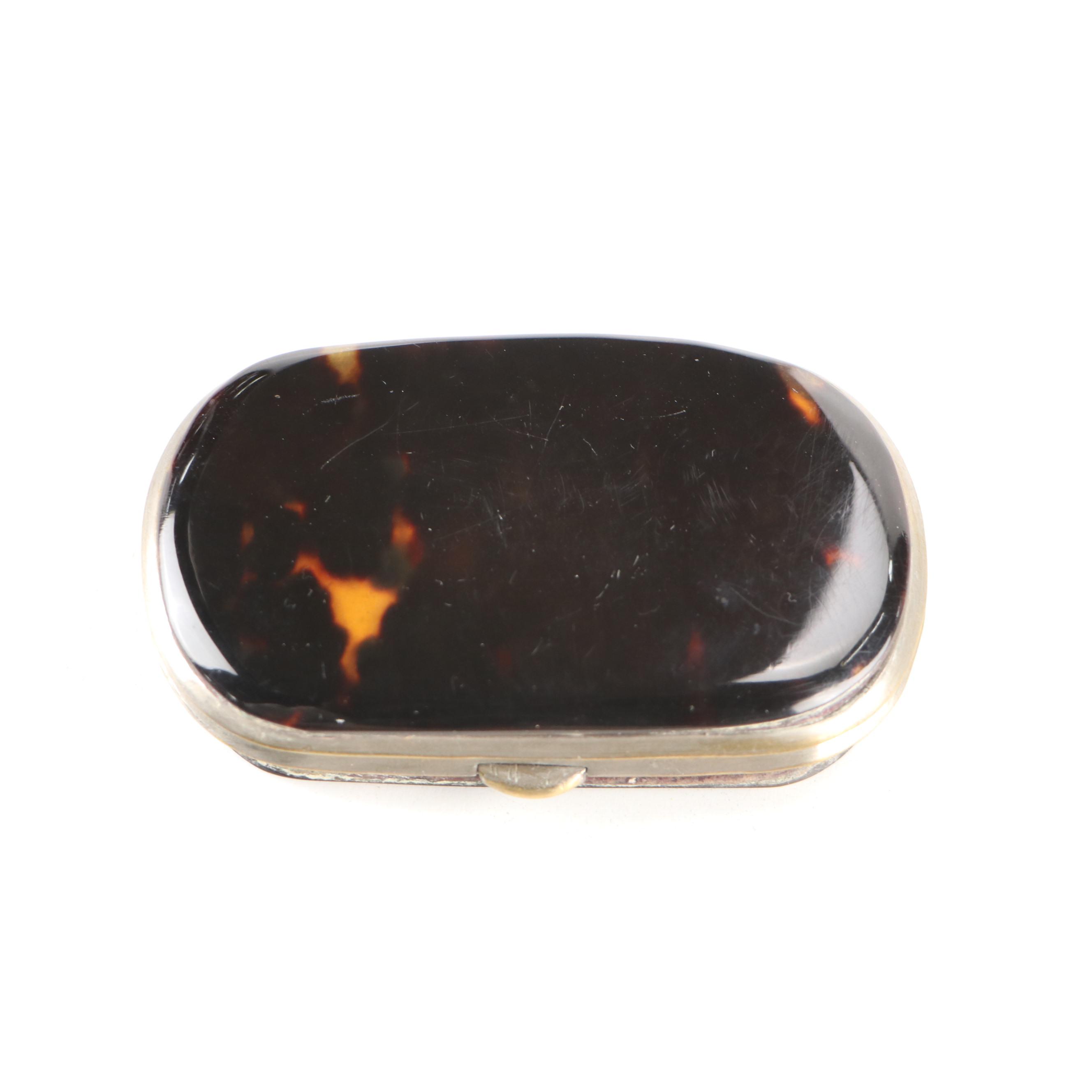 Victorian Sterling Silver Inlay Tortoise Shell Coin Purse with Snuff Box