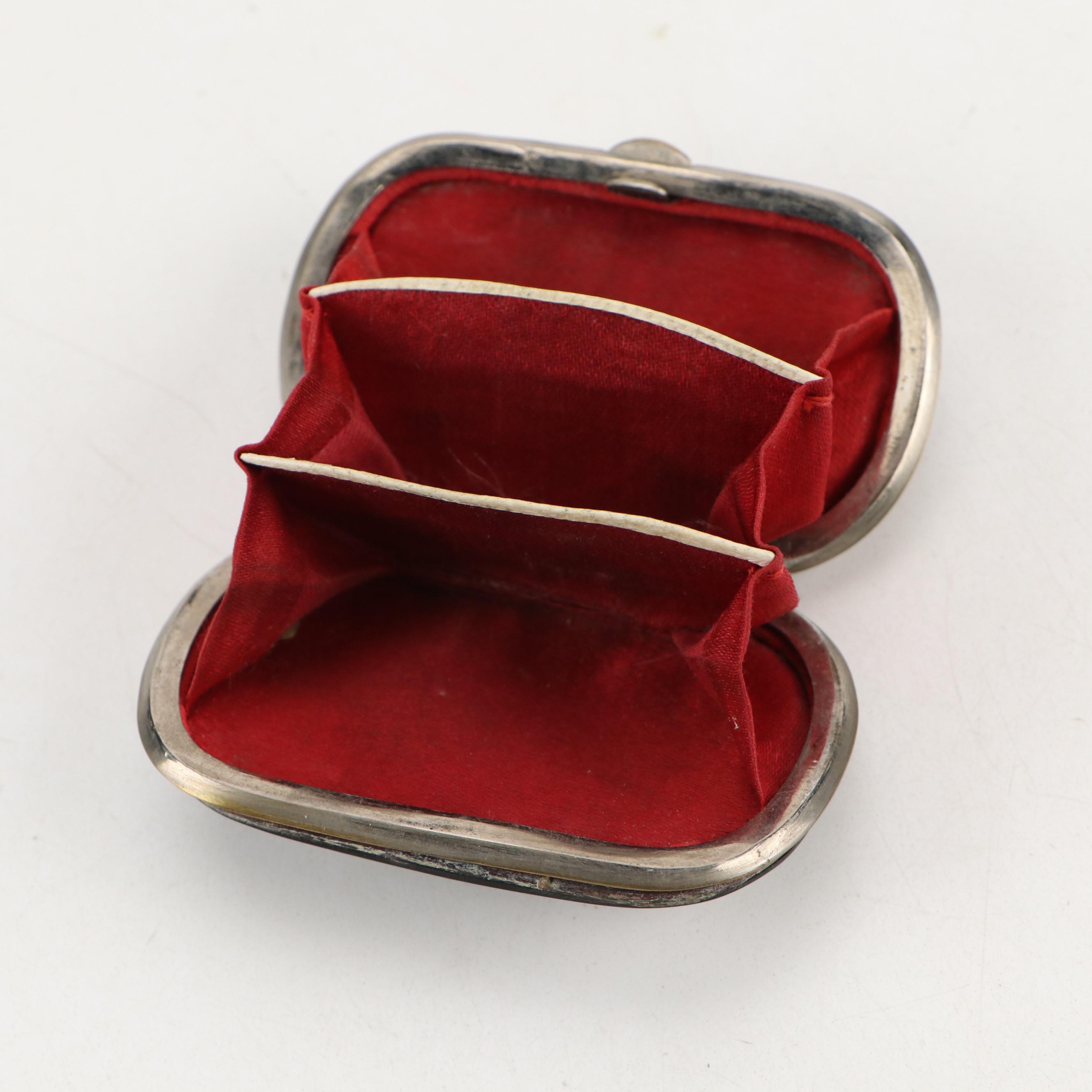 Victorian Sterling Silver Inlay Tortoise Shell Coin Purse with Snuff Box