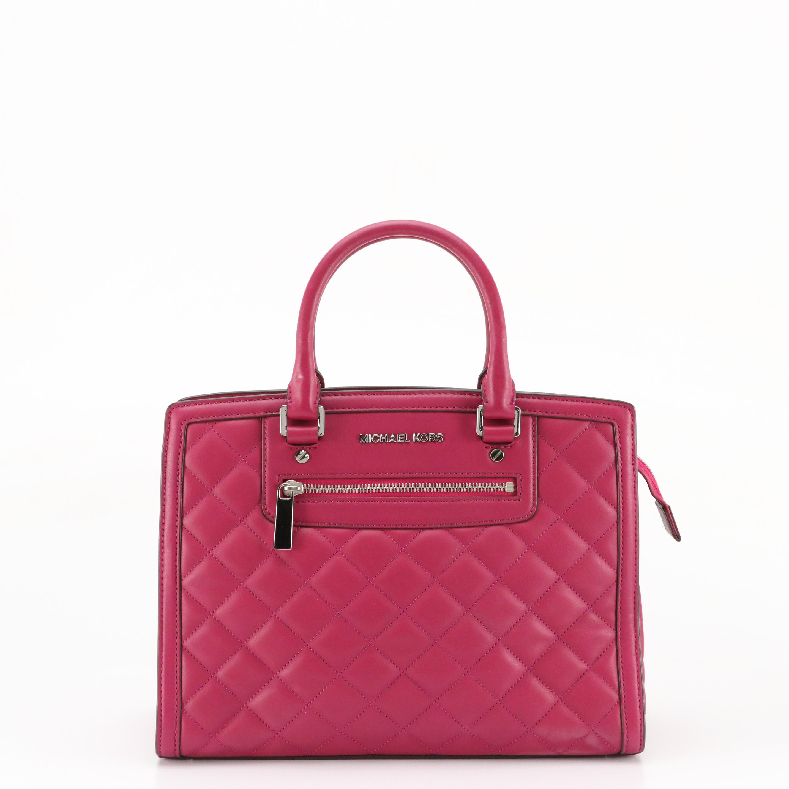 Michael Kors Quilted Magenta Leather Selma Satchel and Fulton Python Hobo Bag
