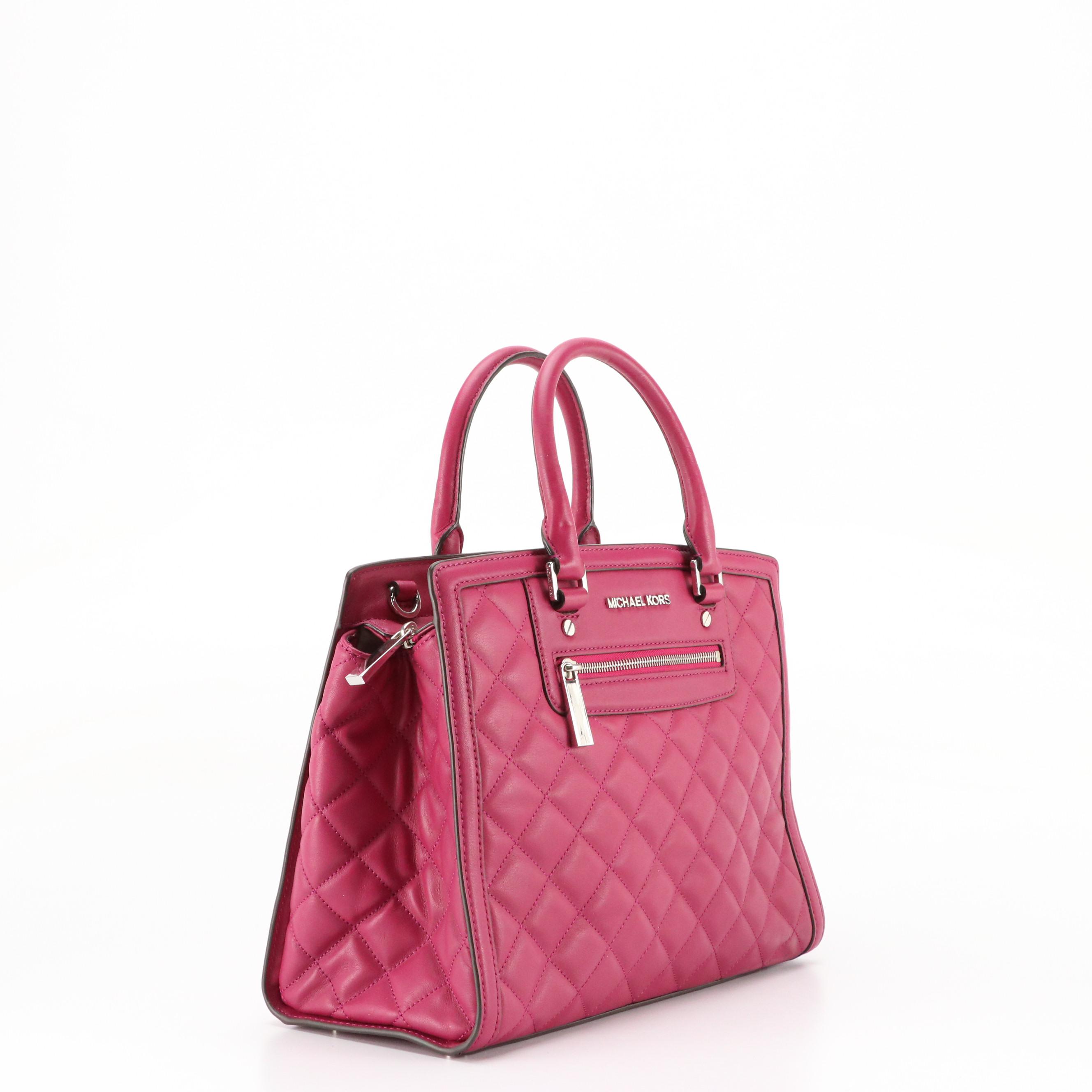 Michael Kors Quilted Magenta Leather Selma Satchel and Fulton Python Hobo Bag