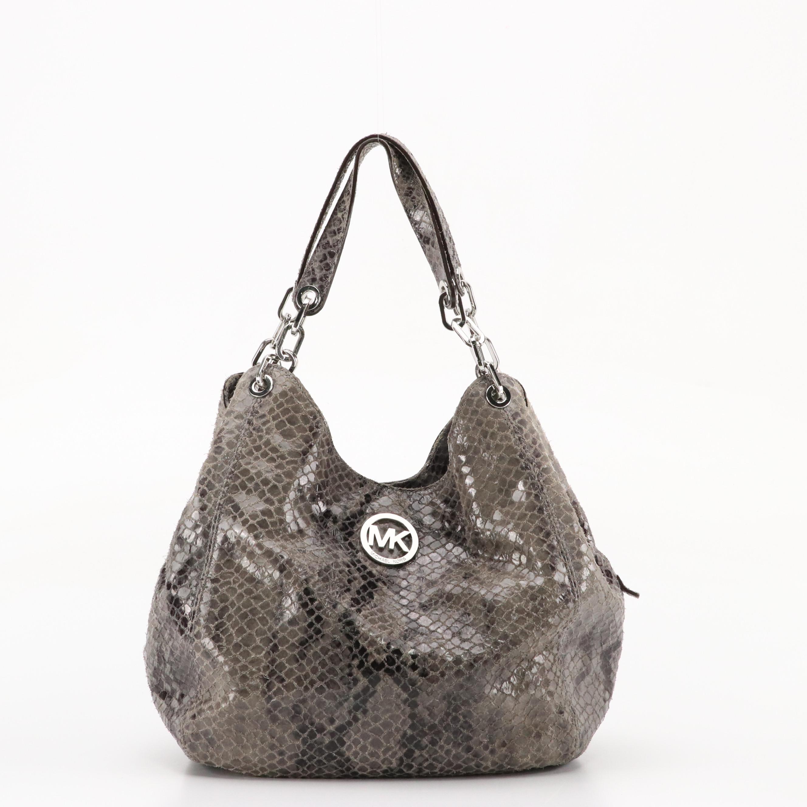 Michael Kors Quilted Magenta Leather Selma Satchel and Fulton Python Hobo Bag