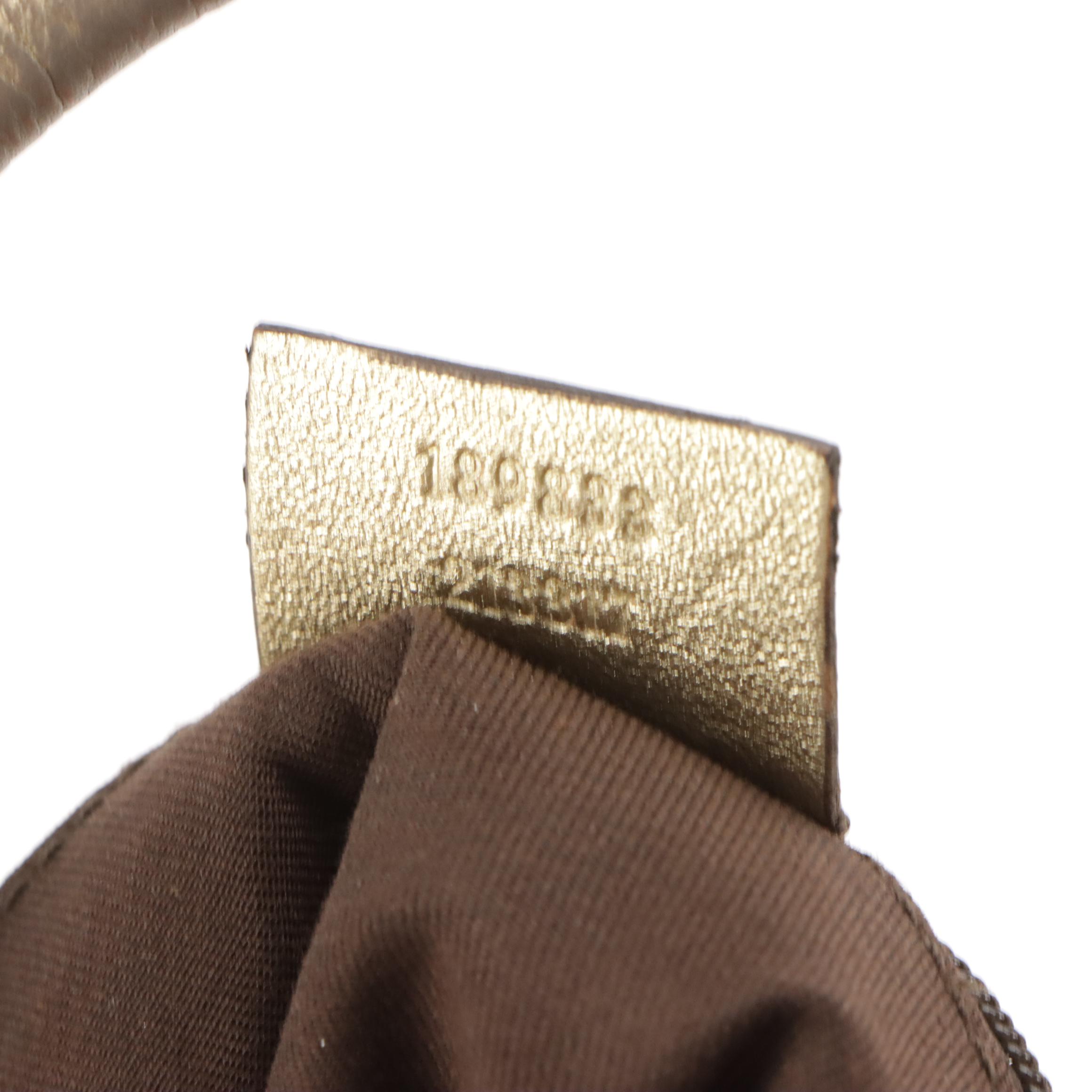 Gucci Abbey D-Ring Shoulder Bag in Beige GG Canvas and Metallic Gold Leather