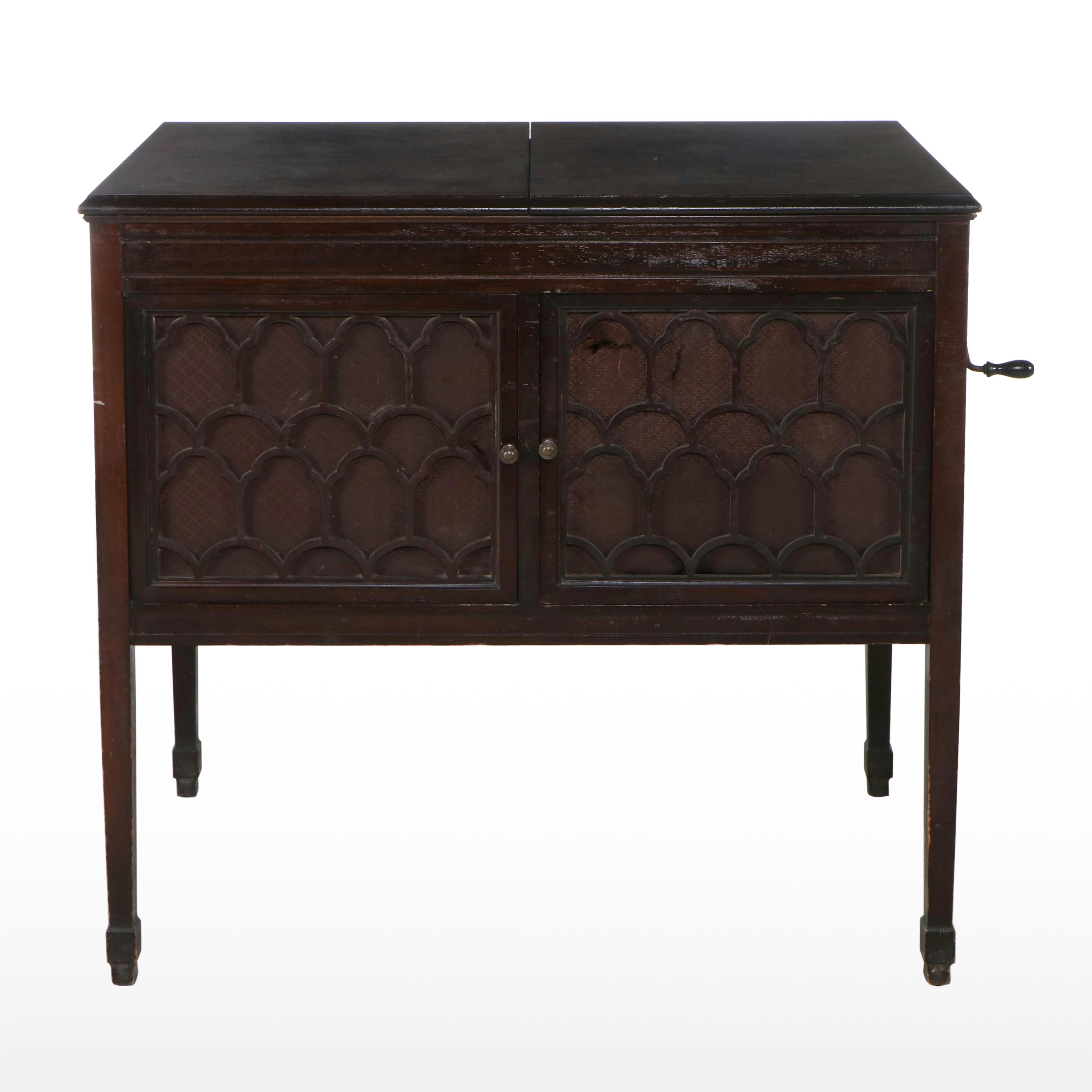 Edison Mahogany Disc Phonograph with Record Collection