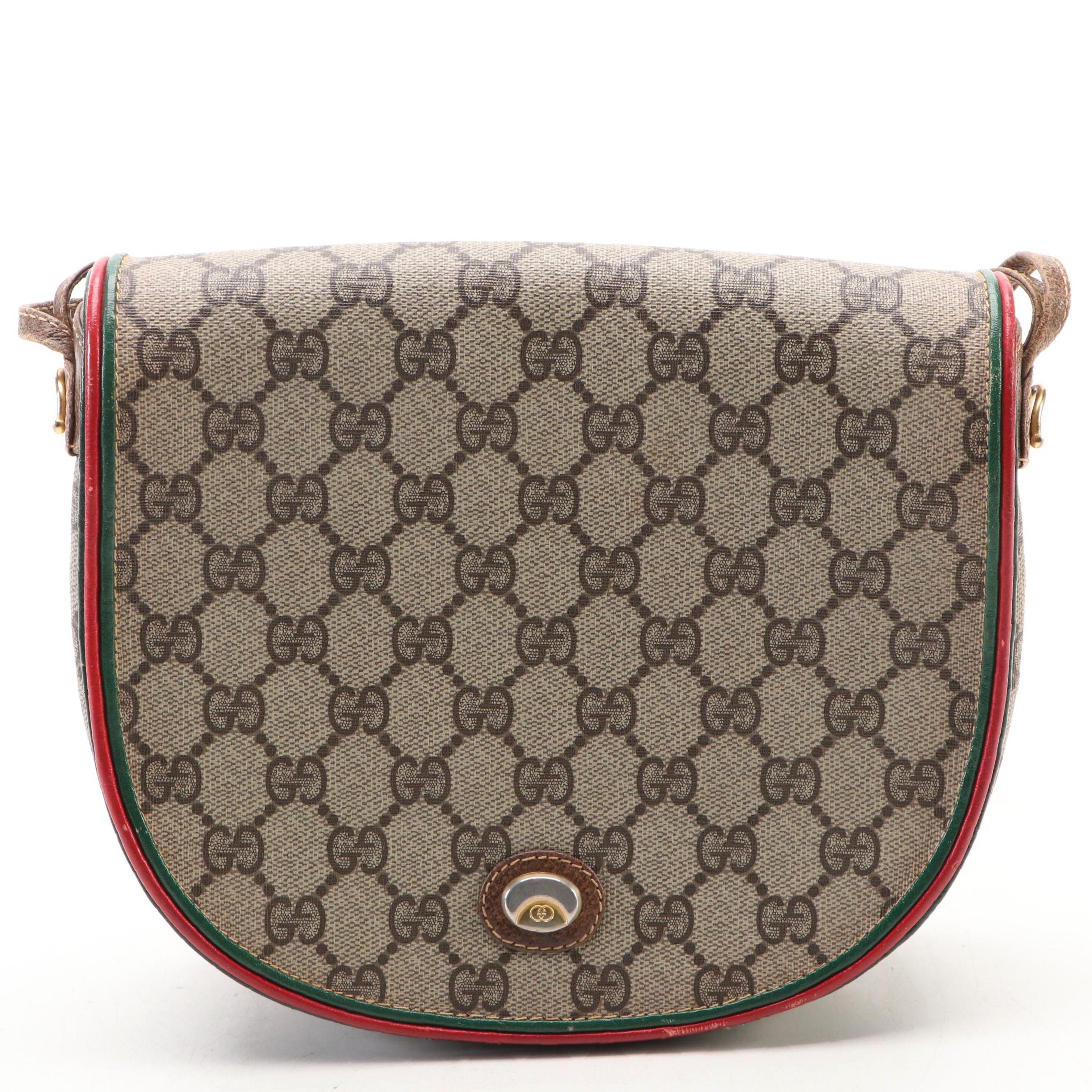 Gucci Saddle Bag in GG Supreme Canvas with Red/Green Leather Trim, 1980s