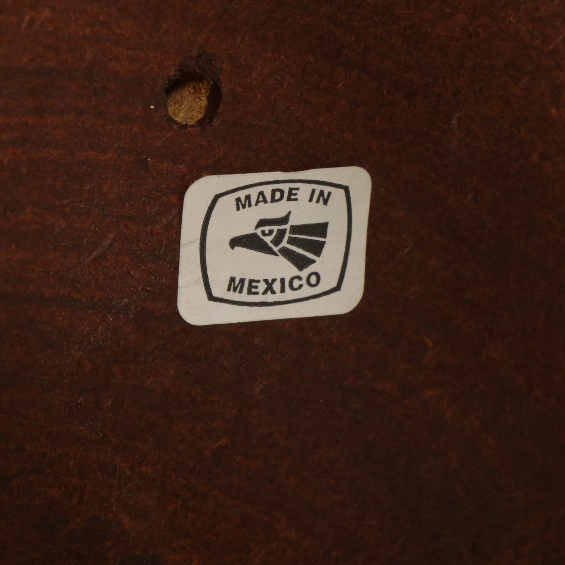 Mexican Hammered Copper Table and Set of Rustic Leather Bar Stools & High Chairs
