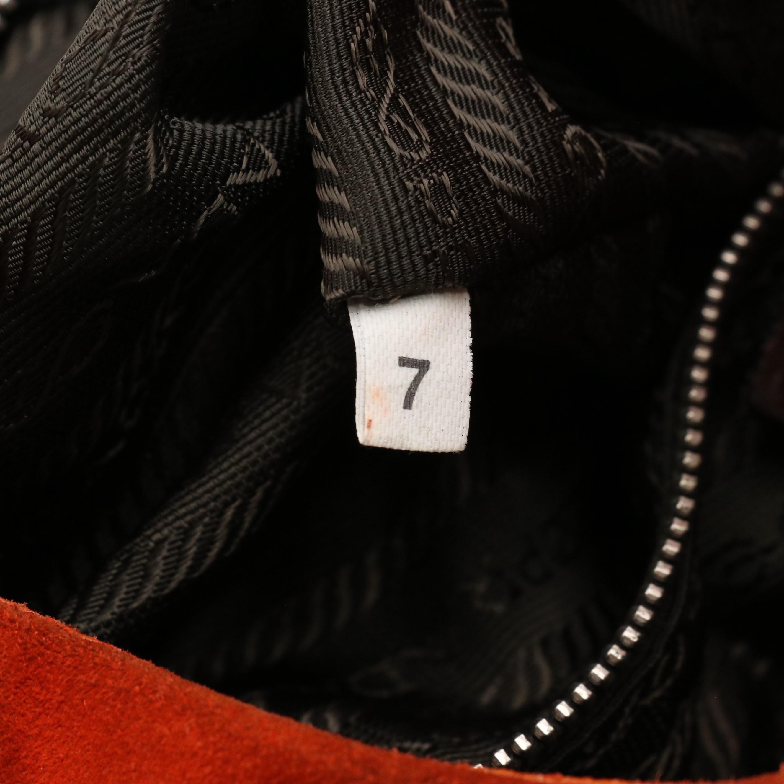 Prada Suede Grommet Buckle Strap Shoulder Bag with Contrast Stitching